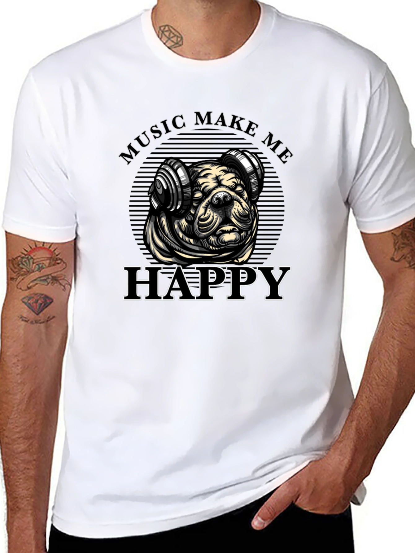 Music Loving Bulldog Graphic Tee