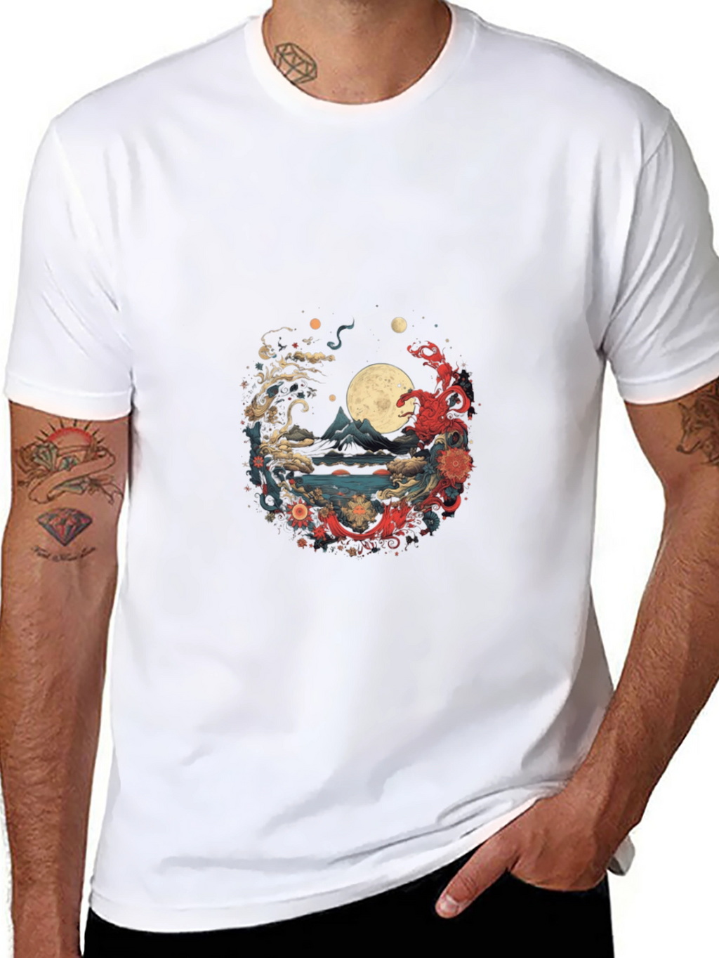 Asian Art Print Black T-Shirt