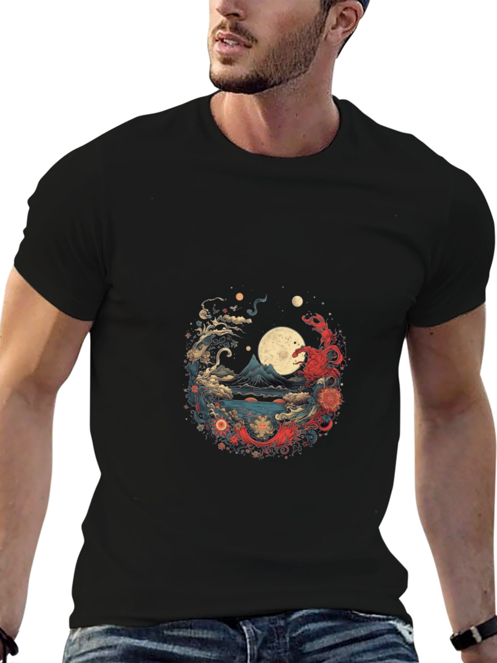 Asian Art Print Black T-Shirt