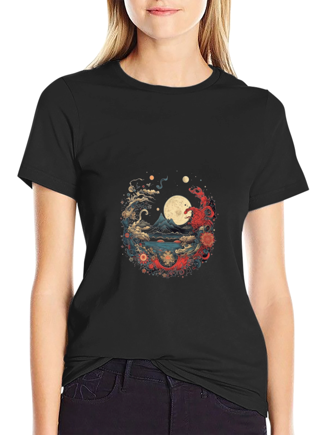 Asian Art Print Black T-Shirt