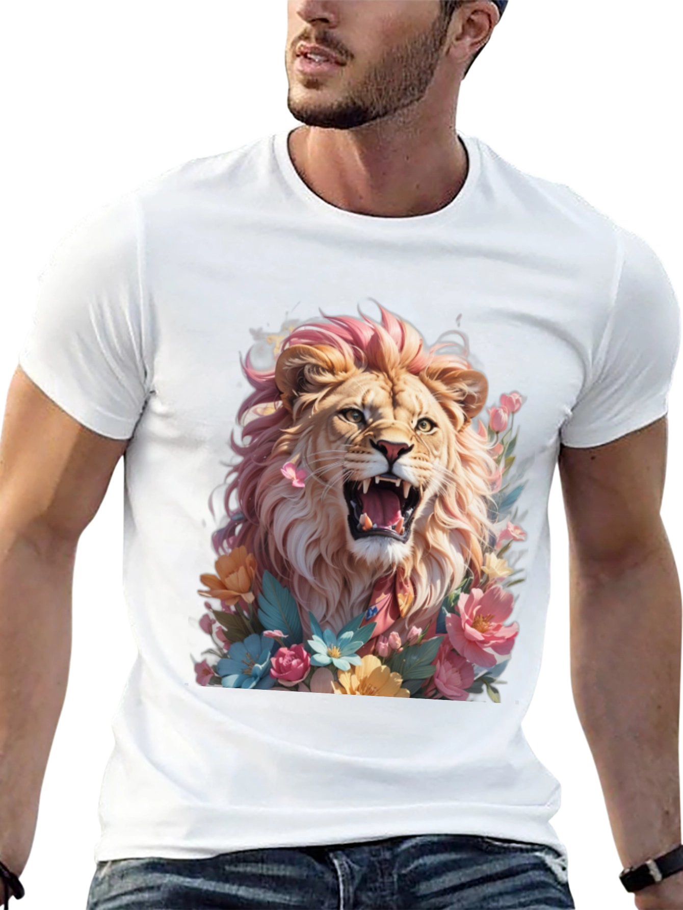 Floral Lion Graphic Tee - Bold & Stylish!