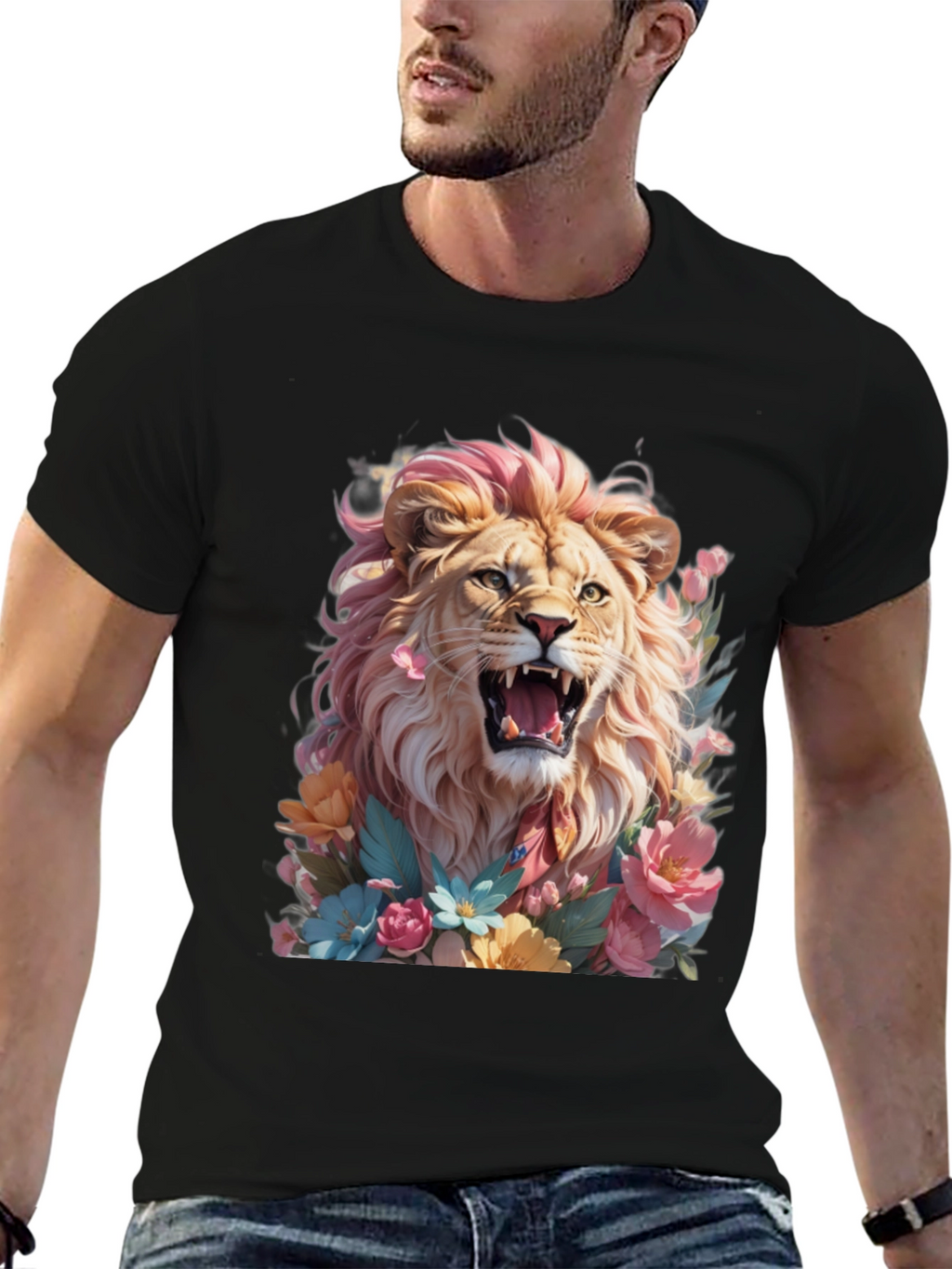 Floral Lion Graphic Tee - Bold & Stylish!