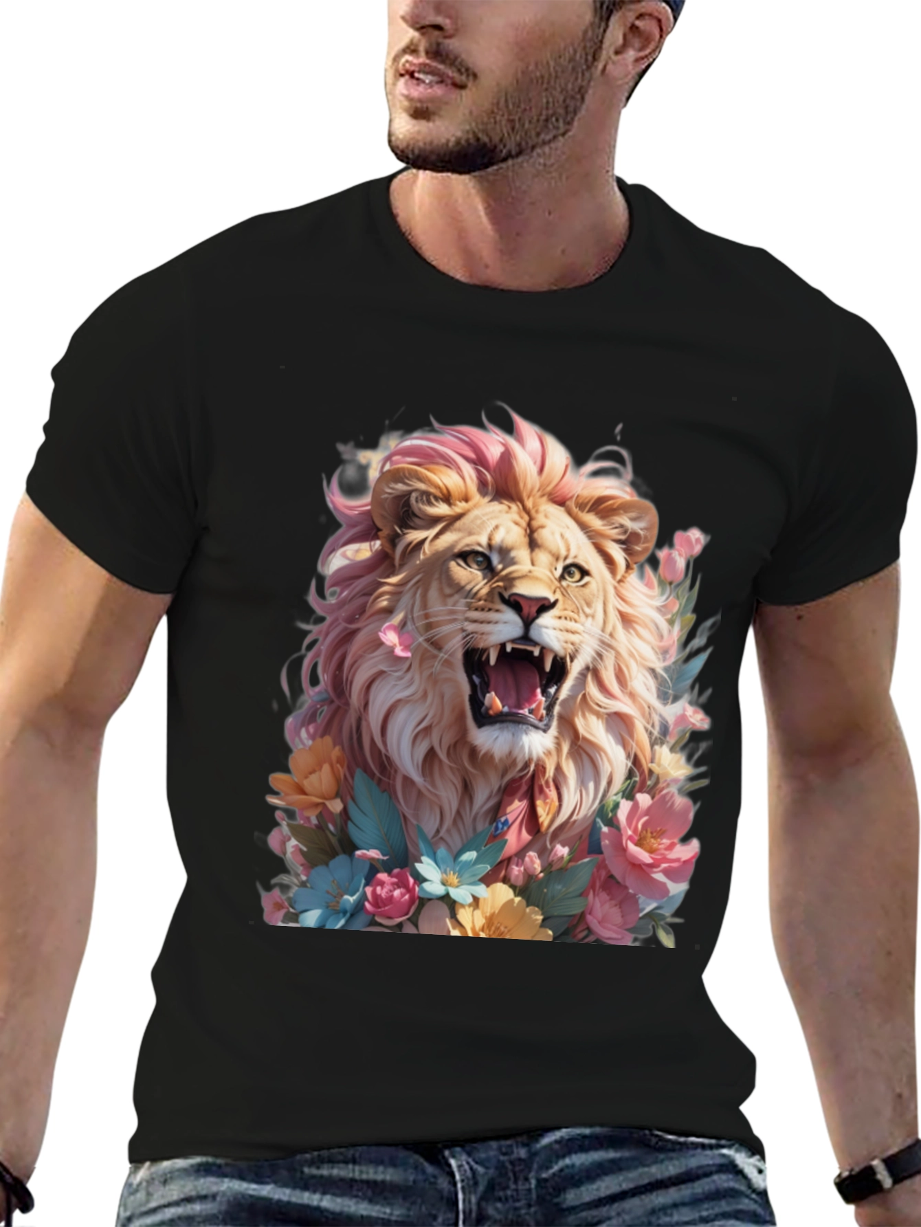 Floral Lion Graphic Tee - Bold & Stylish!