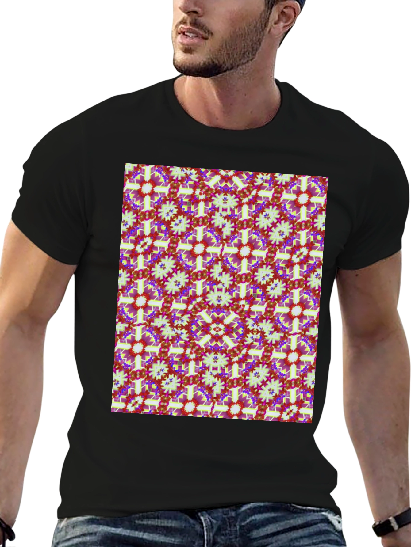 Patterned Mens Black T-Shirt