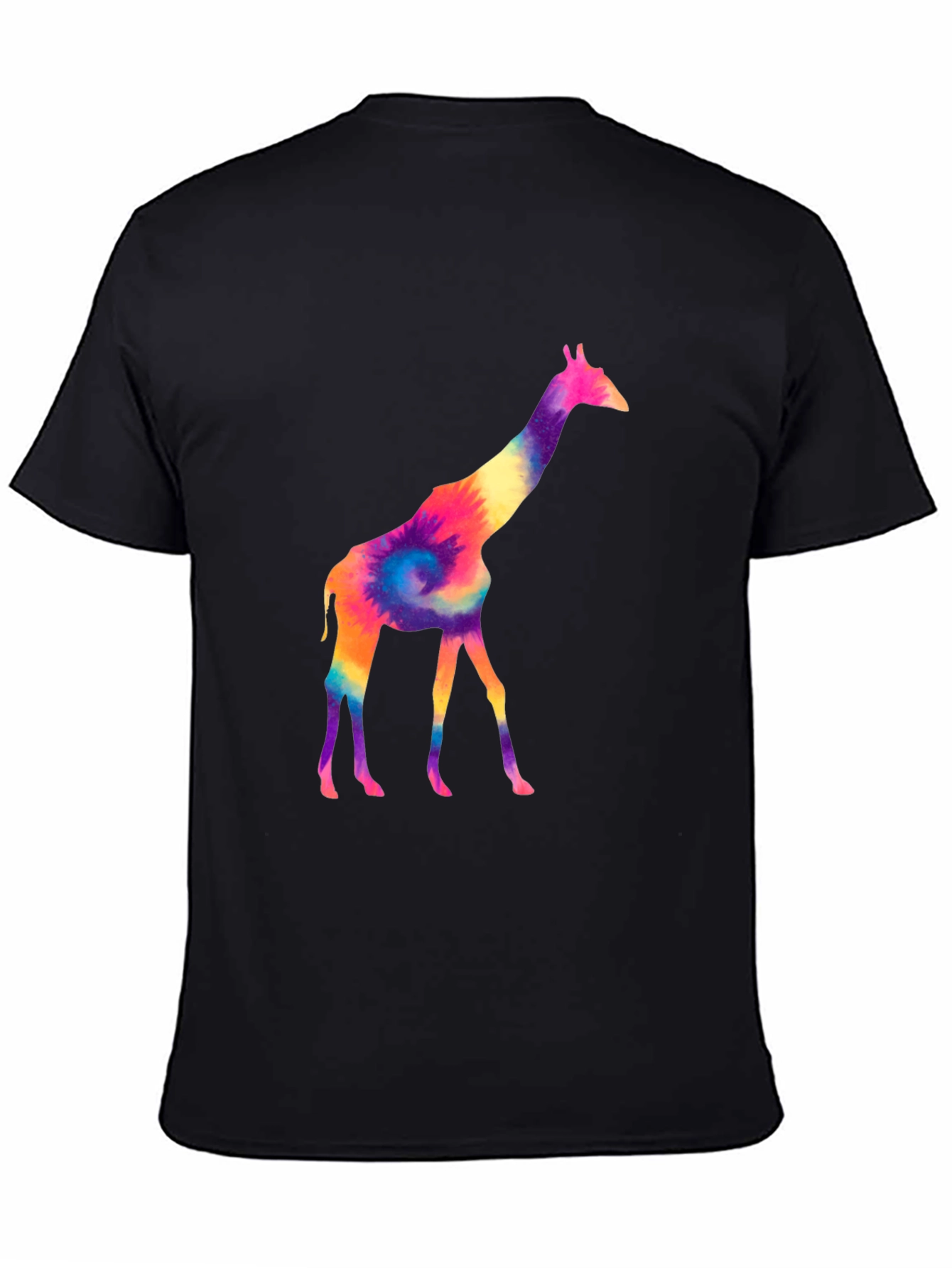 Colorful Giraffe Tie Dye Graphic Tee - Black