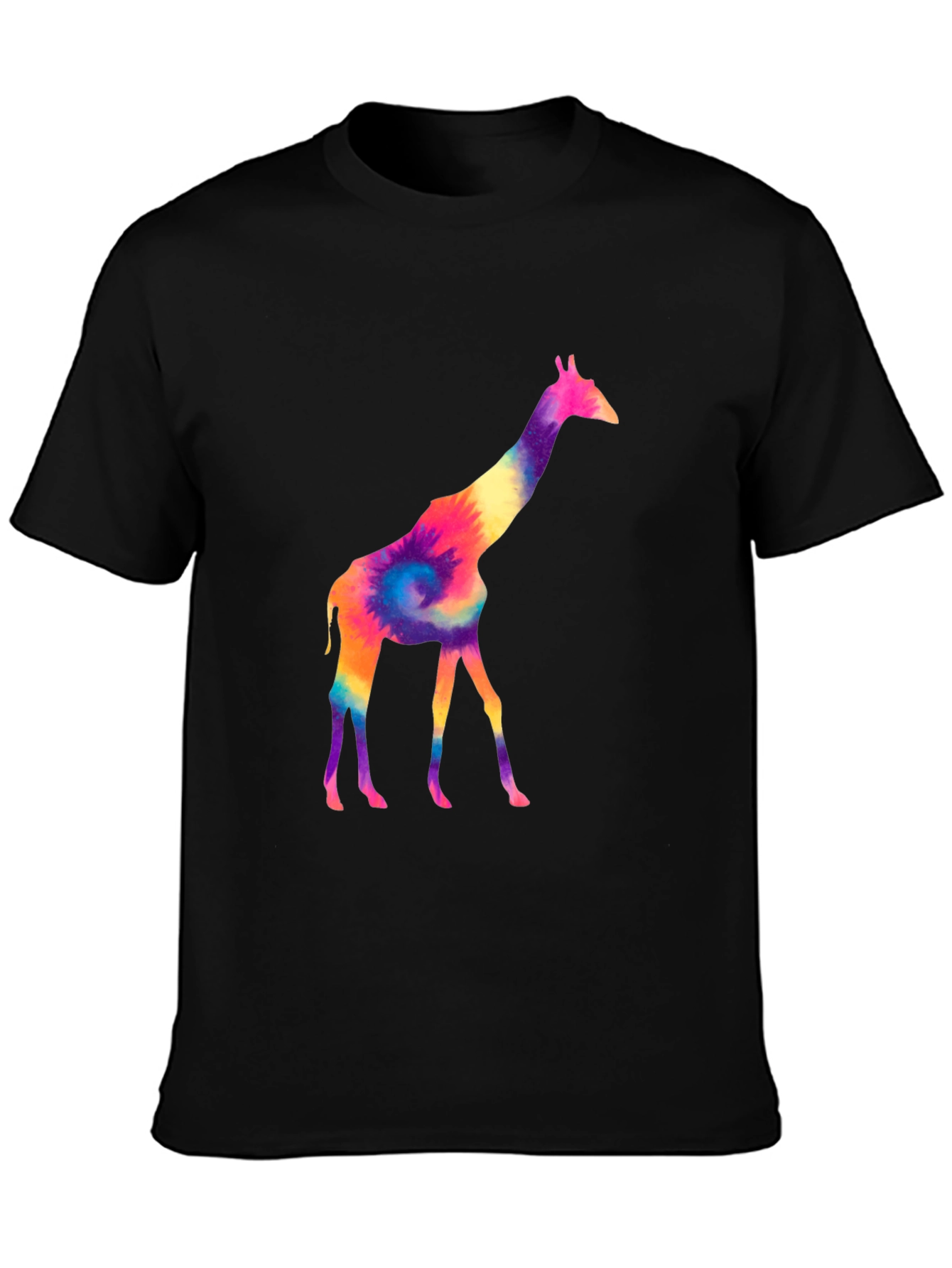 Colorful Giraffe Tie Dye Graphic Tee - Black