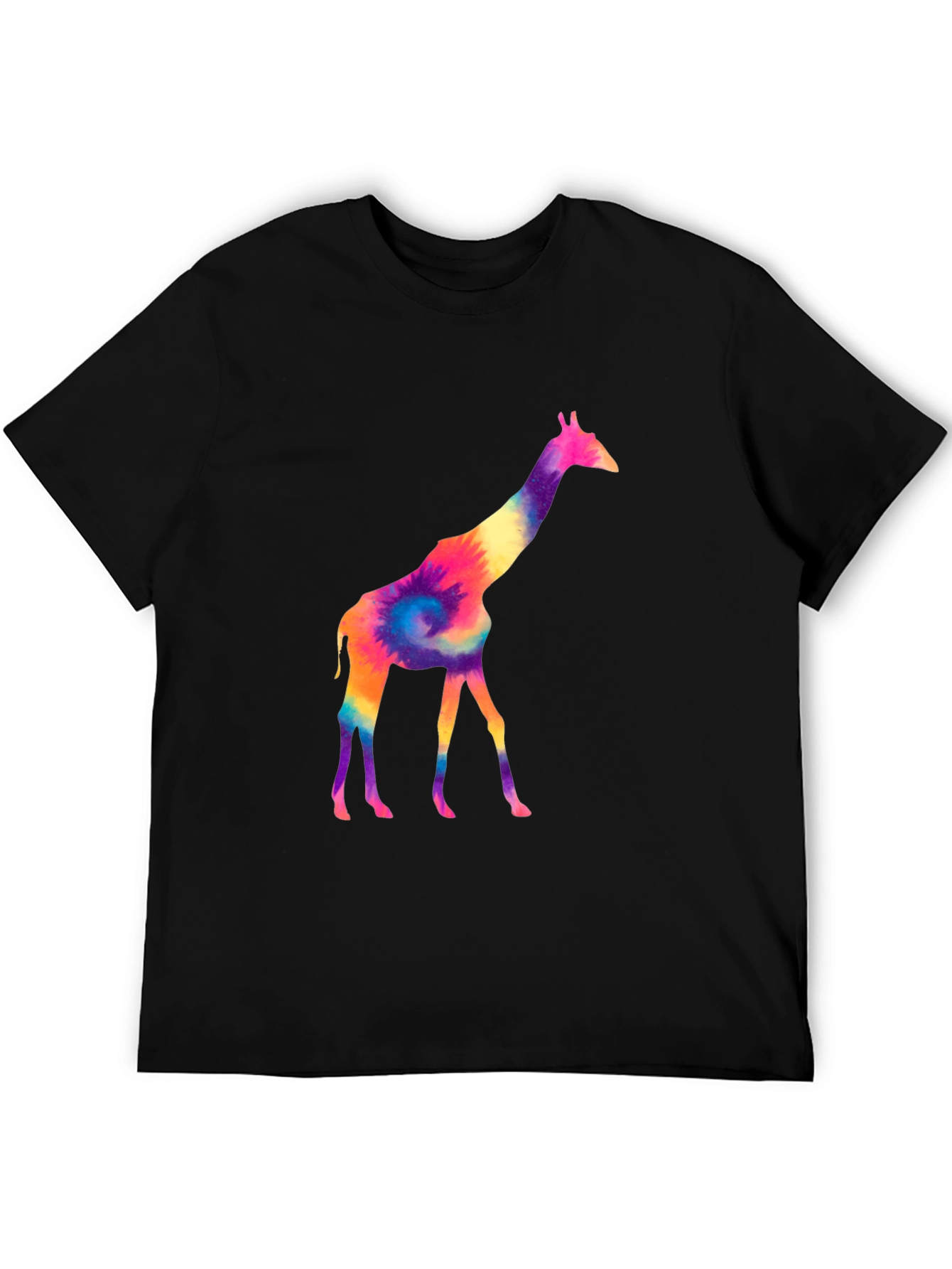 Colorful Giraffe Tie Dye Graphic Tee - Black