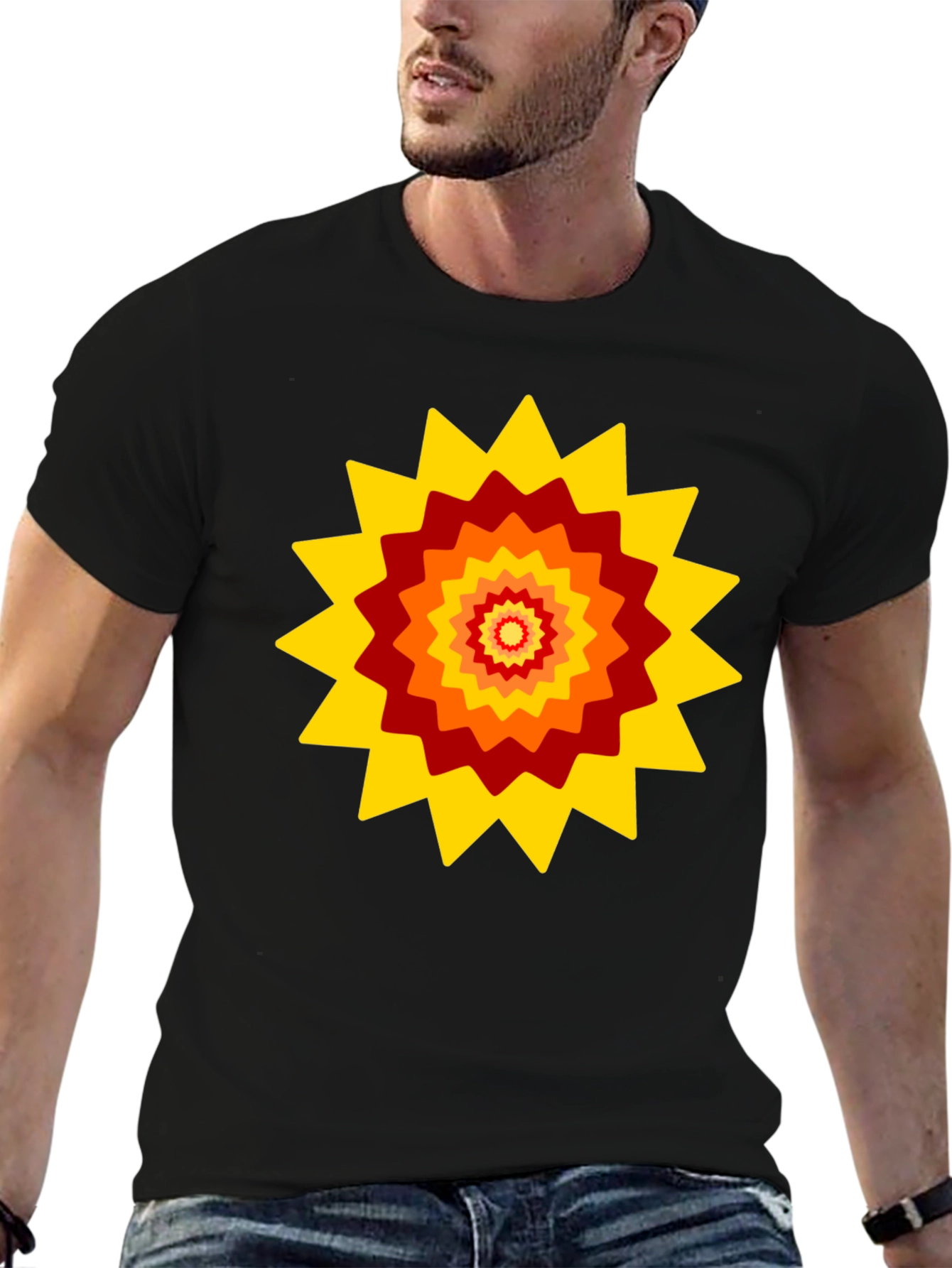 Retro Sunburst Graphic Tee - Black Cotton Blend