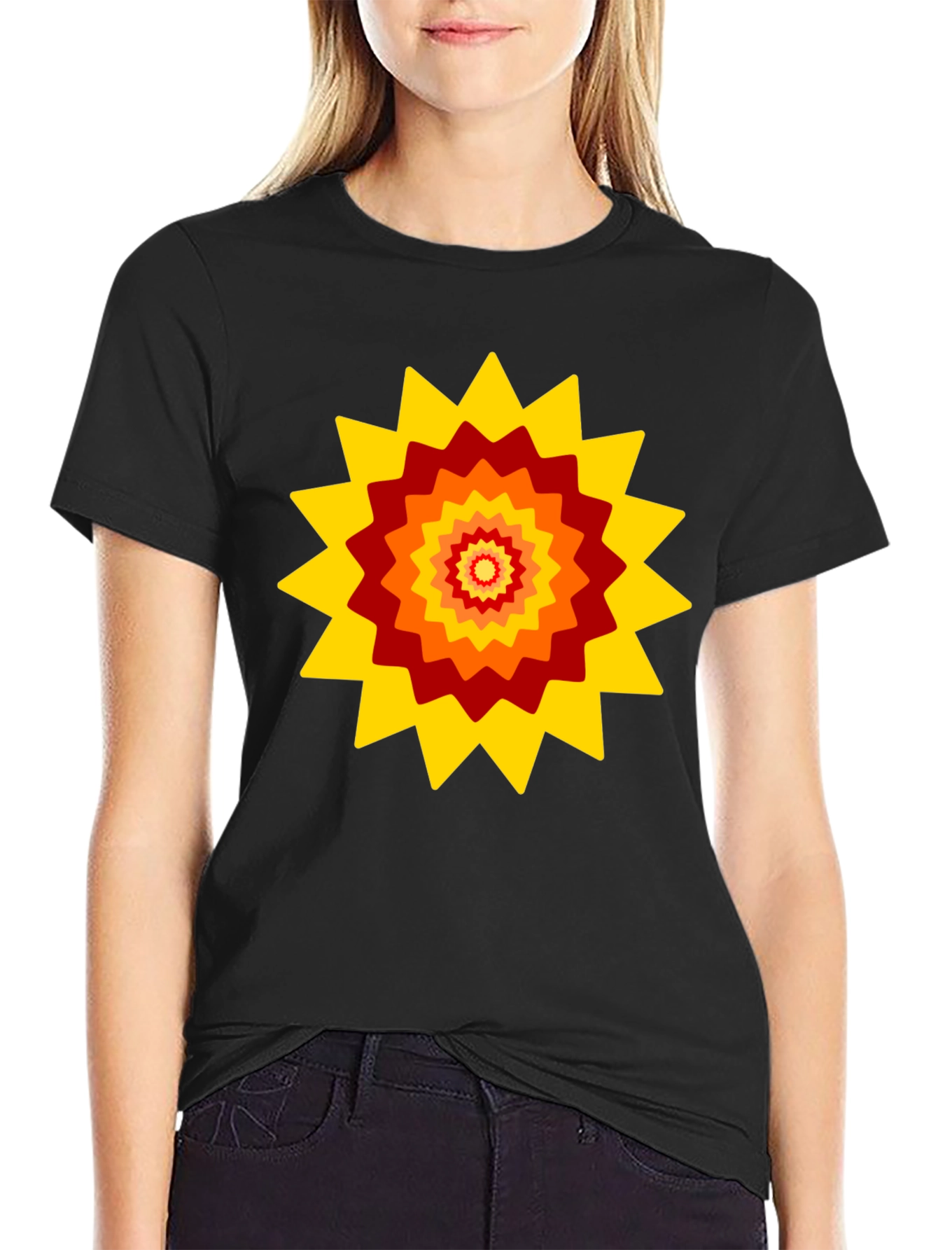 Retro Sunburst Graphic Tee - Black Cotton Blend