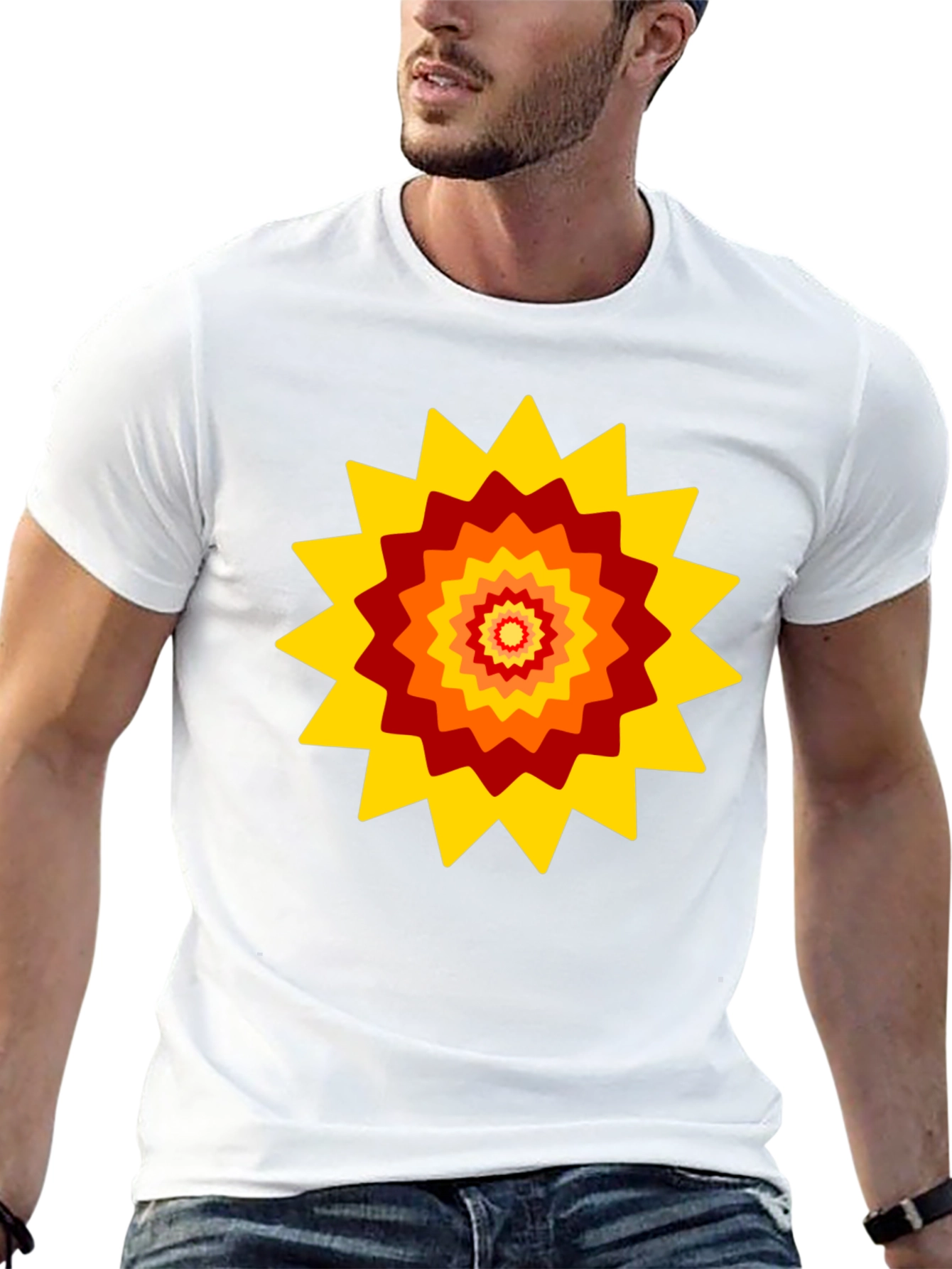 Retro Sunburst Graphic Tee - Black Cotton Blend