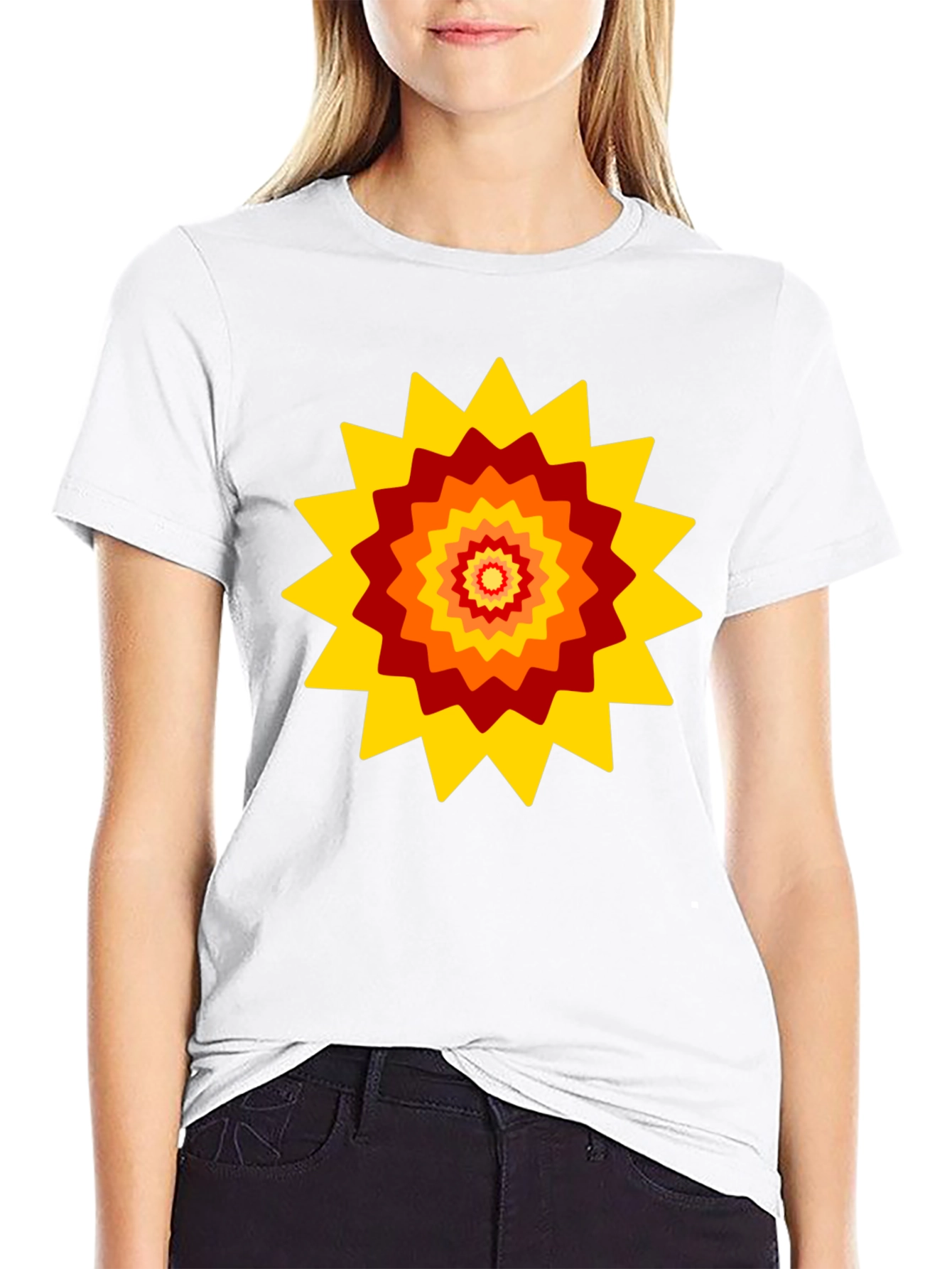 Retro Sunburst Graphic Tee - Black Cotton Blend