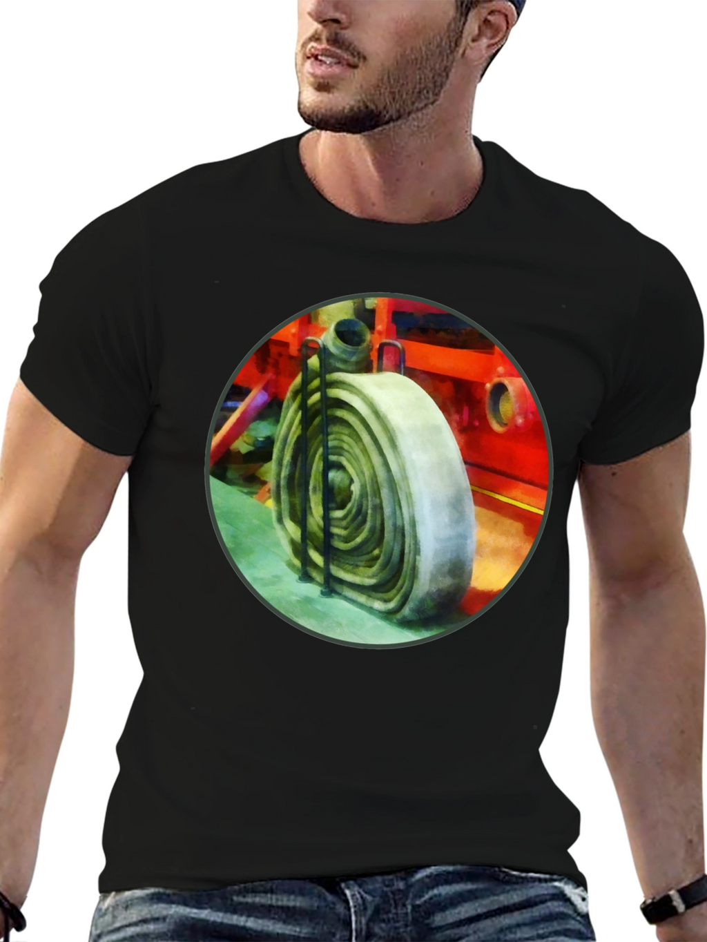 Fire Hose Graphic Tee - Black Cotton Crew Neck