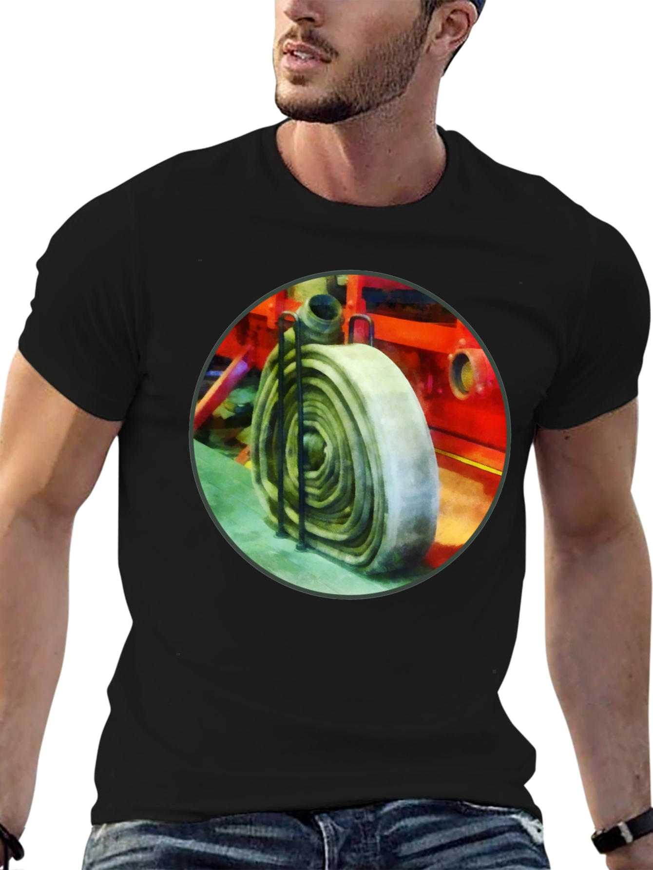 Fire Hose Graphic Tee - Black Cotton Crew Neck