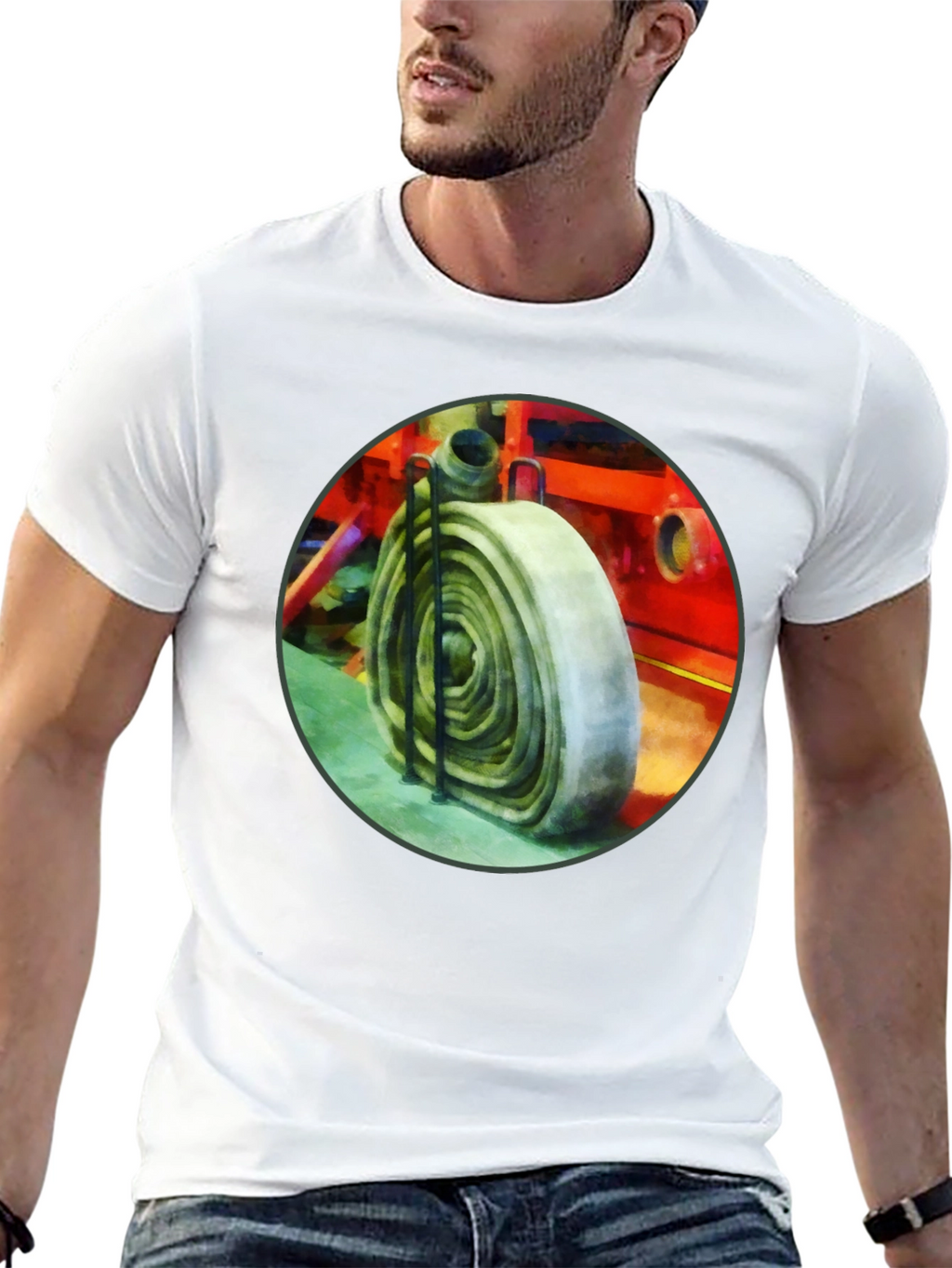 Fire Hose Graphic Tee - Black Cotton Crew Neck