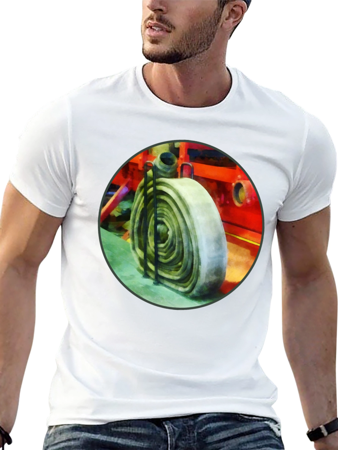Fire Hose Graphic Tee - Black Cotton Crew Neck