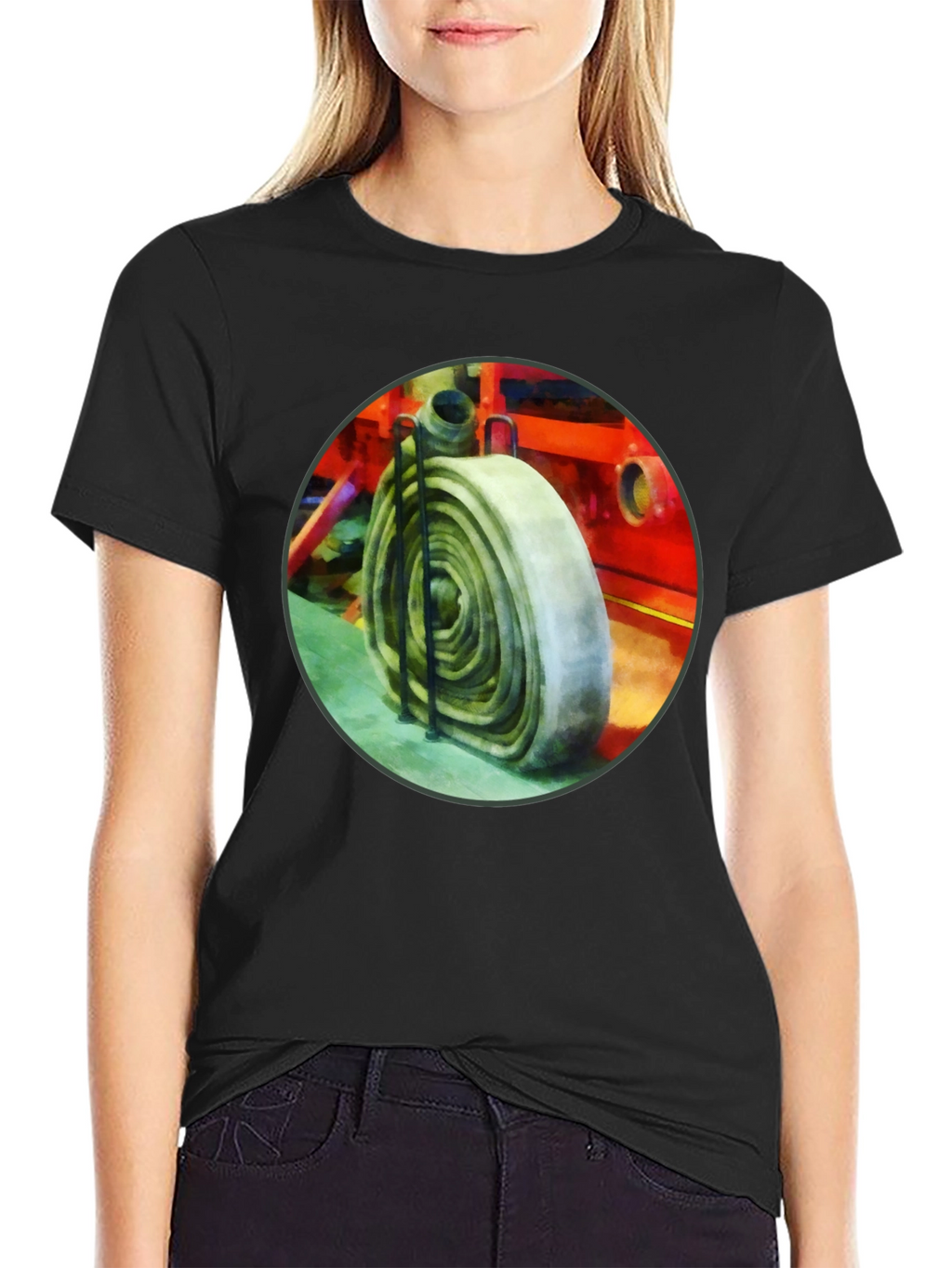 Fire Hose Graphic Tee - Black Cotton Crew Neck