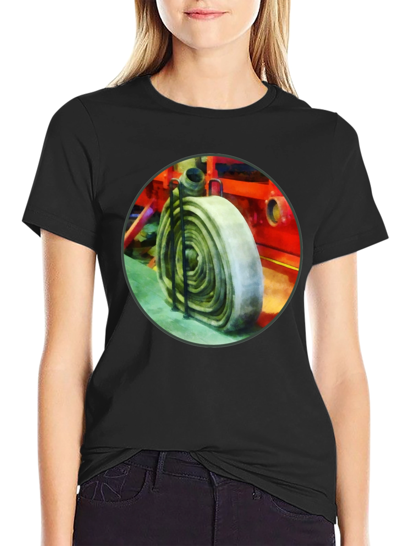 Fire Hose Graphic Tee - Black Cotton Crew Neck