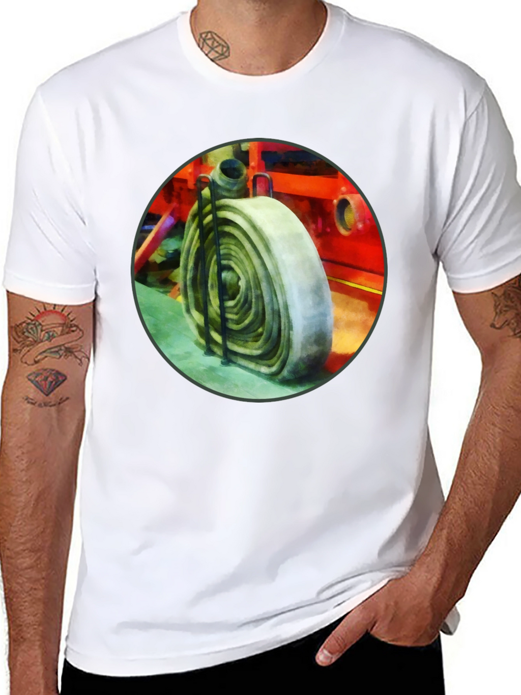 Fire Hose Graphic Tee - Black Cotton Crew Neck
