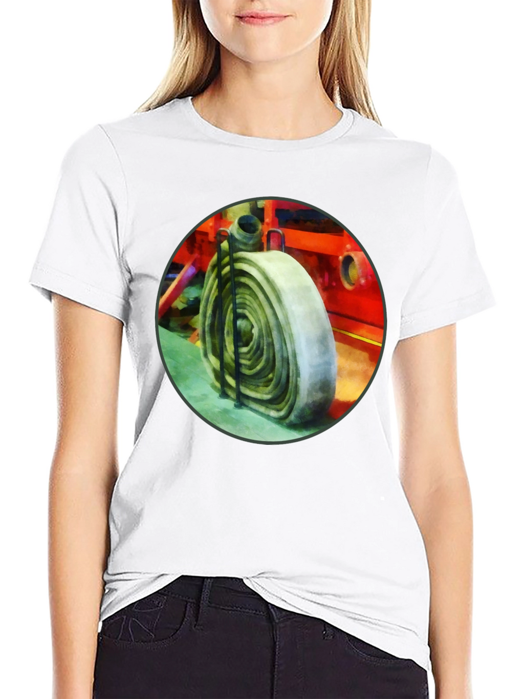 Fire Hose Graphic Tee - Black Cotton Crew Neck