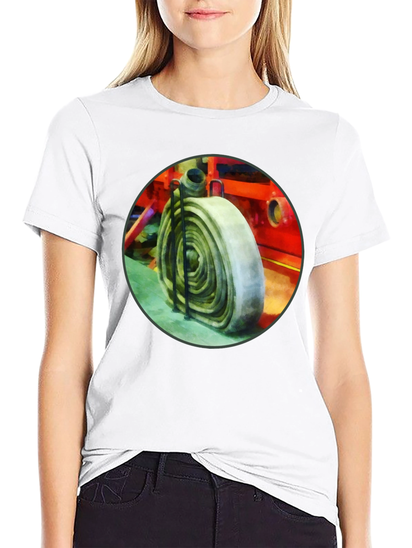 Fire Hose Graphic Tee - Black Cotton Crew Neck