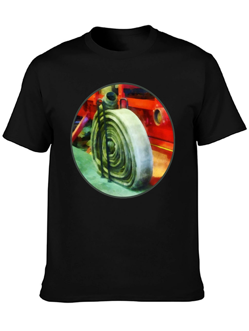 Fire Hose Graphic Tee - Black Cotton Crew Neck