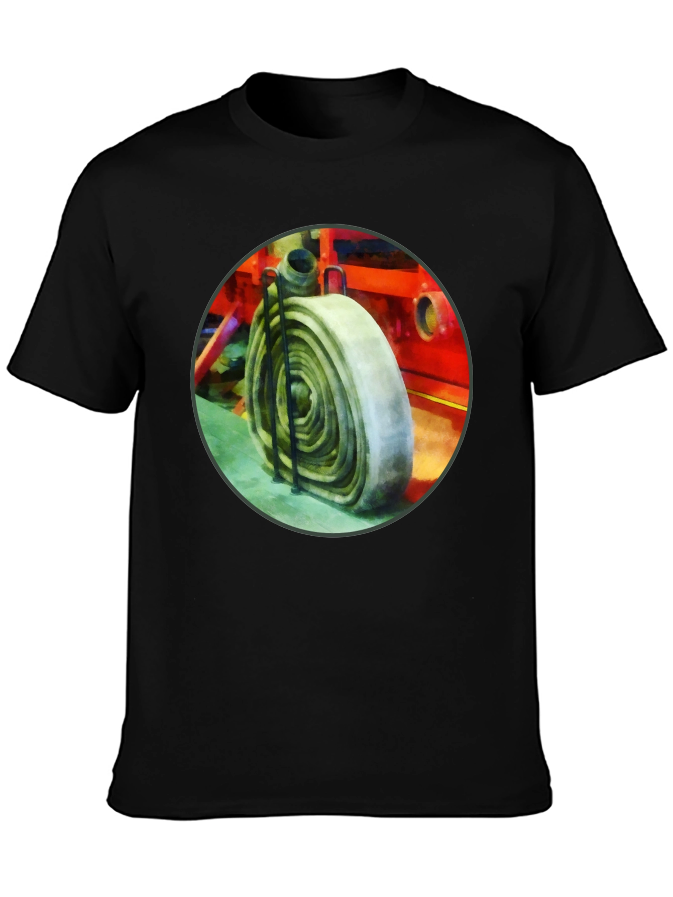 Fire Hose Graphic Tee - Black Cotton Crew Neck