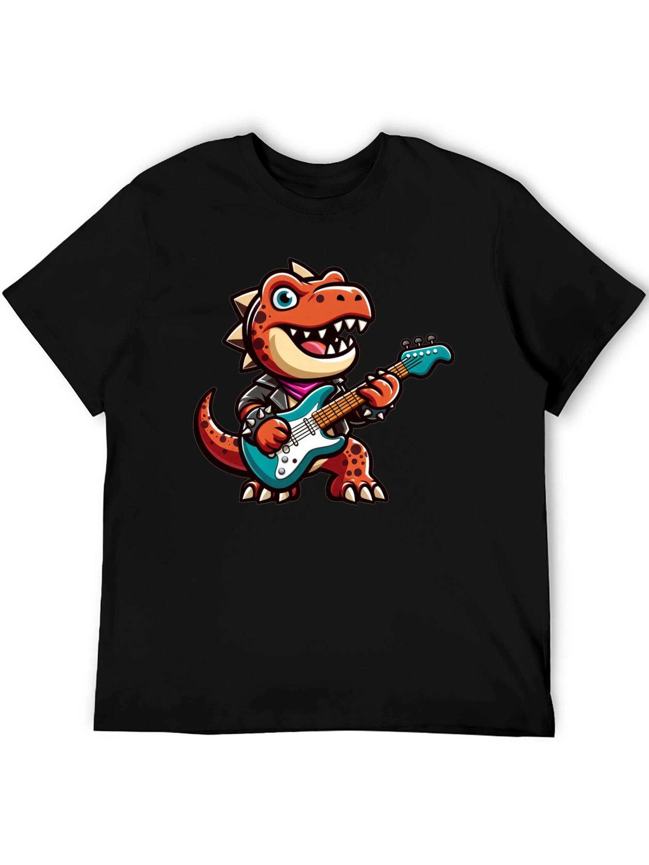 Dino Rocker T-Shirt: Cartoon Dinosaur Guitarist Tee
