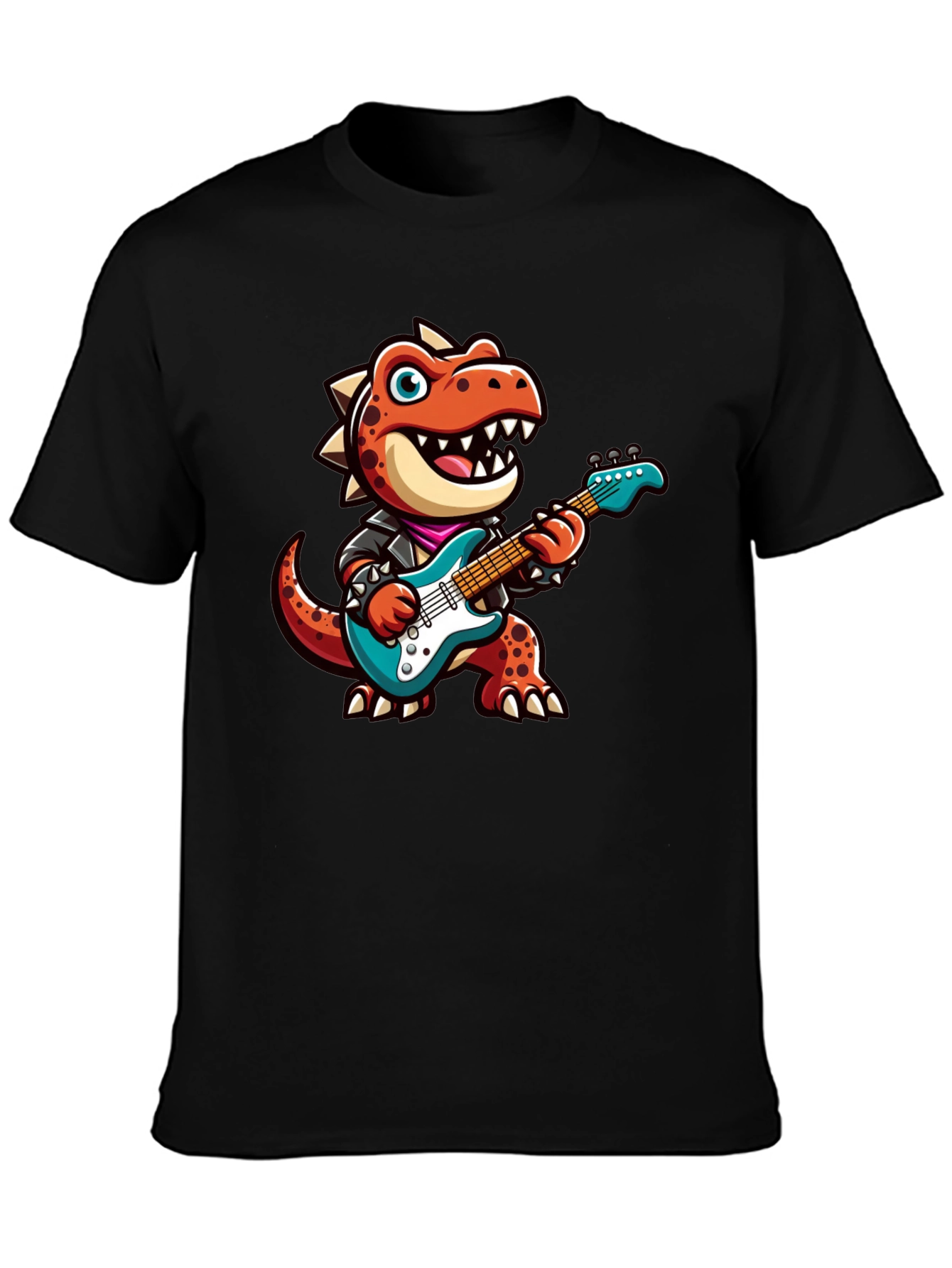Dino Rocker T-Shirt: Cartoon Dinosaur Guitarist Tee