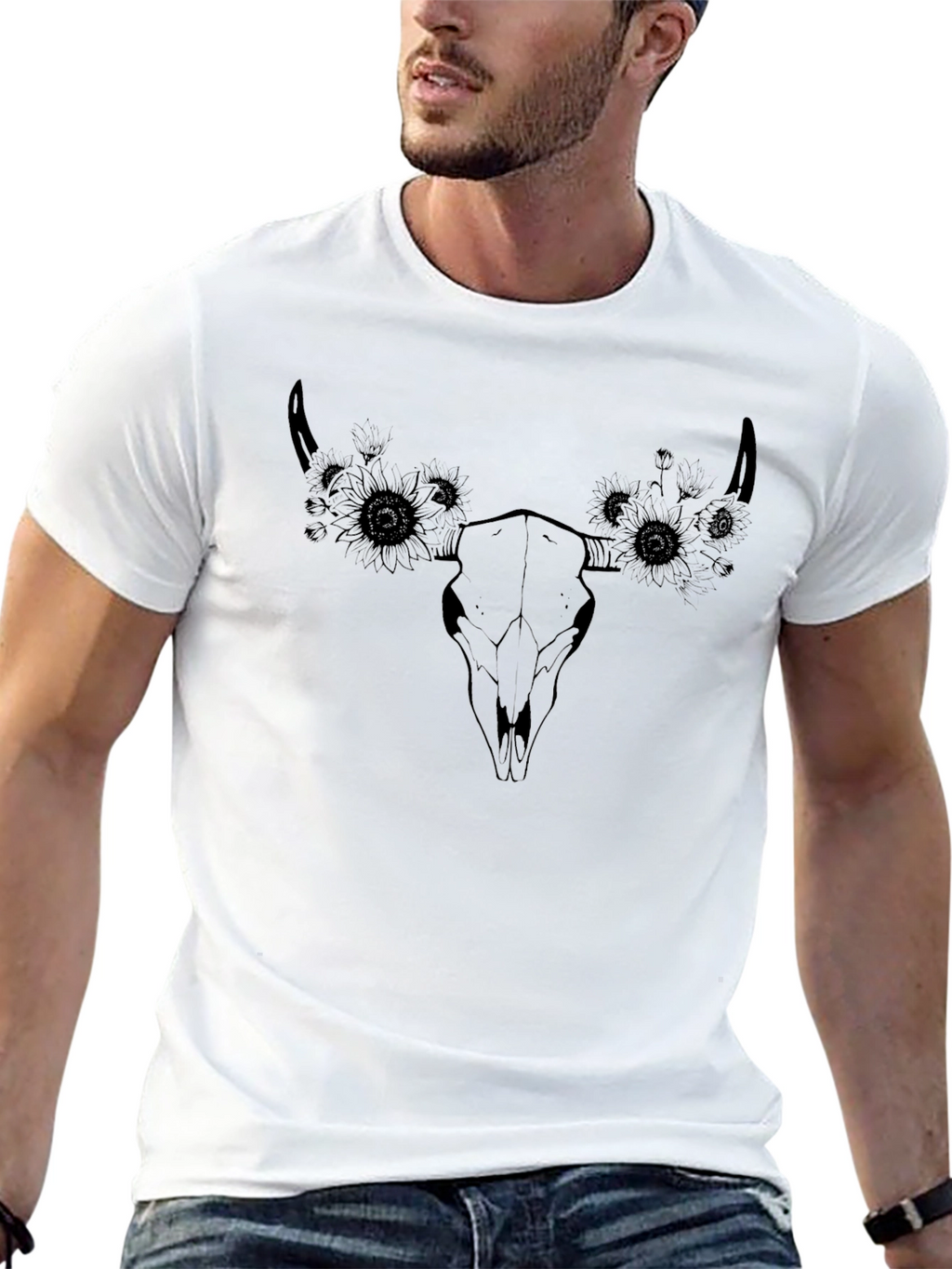 Skull & Sunflower Graphic Tee - Black
