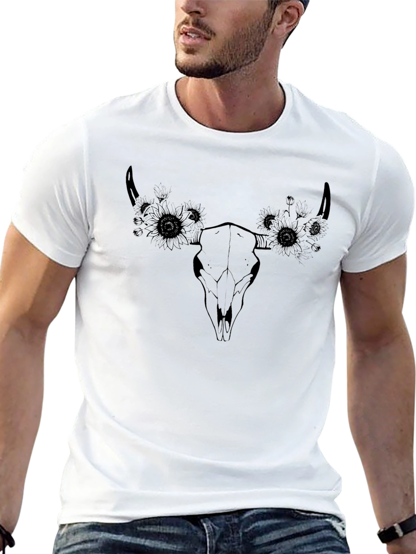 Skull & Sunflower Graphic Tee - Black
