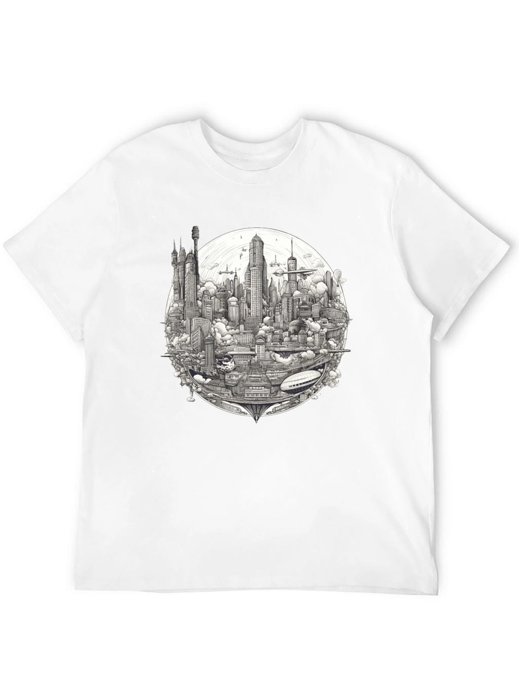 Futuristic Cityscape Graphic Print Black T-Shirt