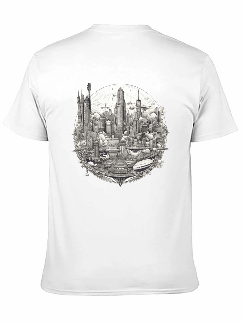 Futuristic Cityscape Graphic Print Black T-Shirt