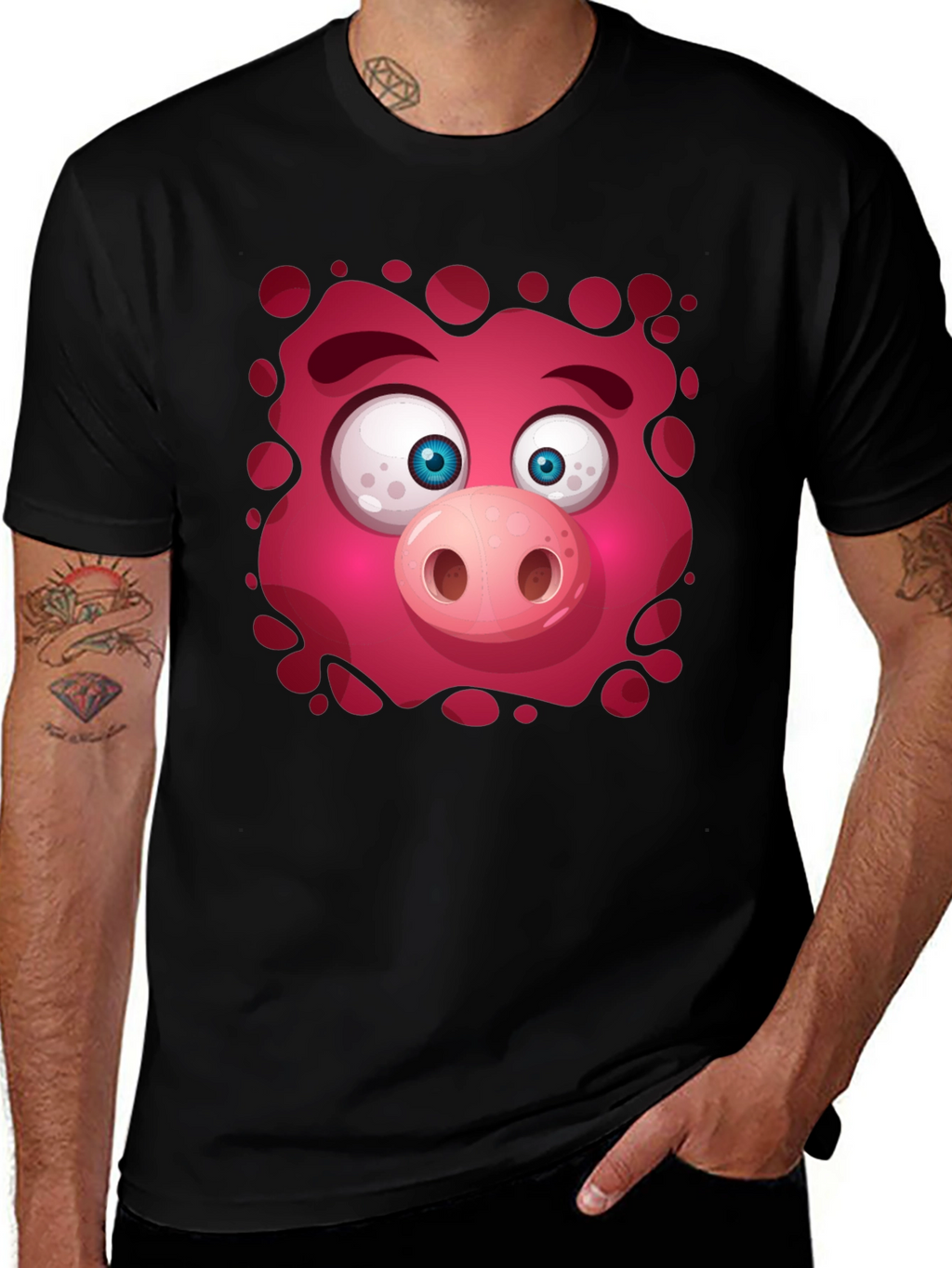 Funny Pig Face Graphic Tee - Mens Black T-Shirt