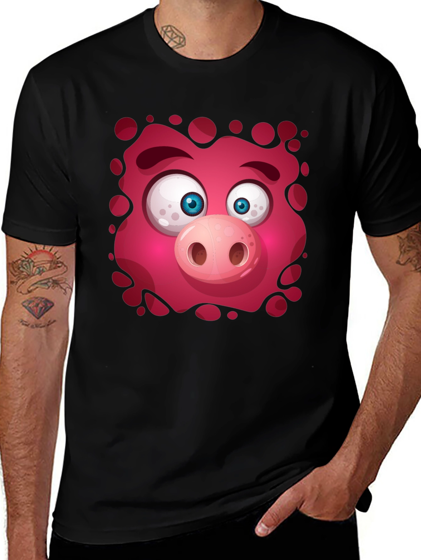 Funny Pig Face Graphic Tee - Mens Black T-Shirt