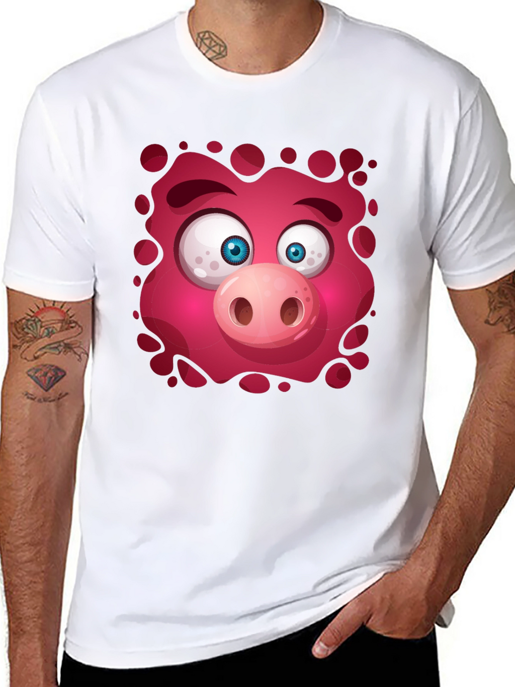 Funny Pig Face Graphic Tee - Mens Black T-Shirt