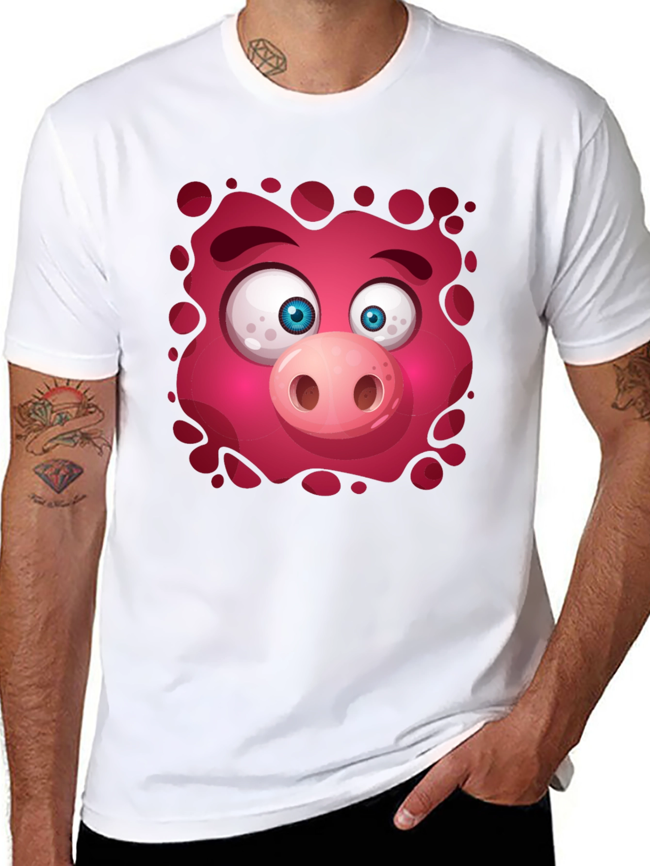 Funny Pig Face Graphic Tee - Mens Black T-Shirt
