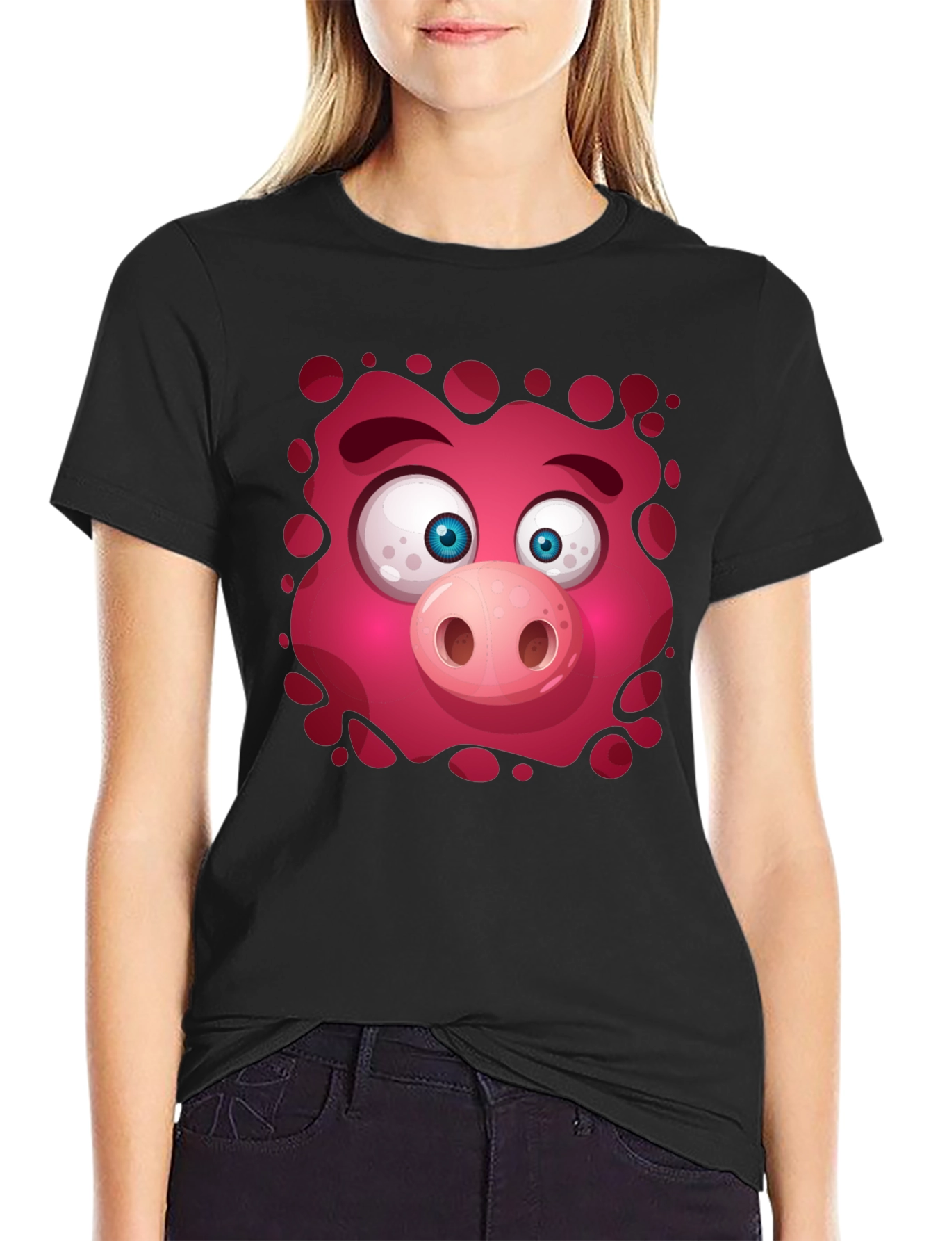 Funny Pig Face Graphic Tee - Mens Black T-Shirt