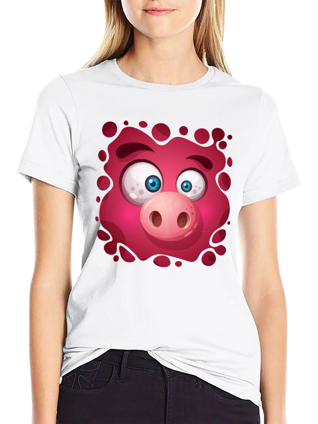 Funny Pig Face Graphic Tee - Mens Black T-Shirt