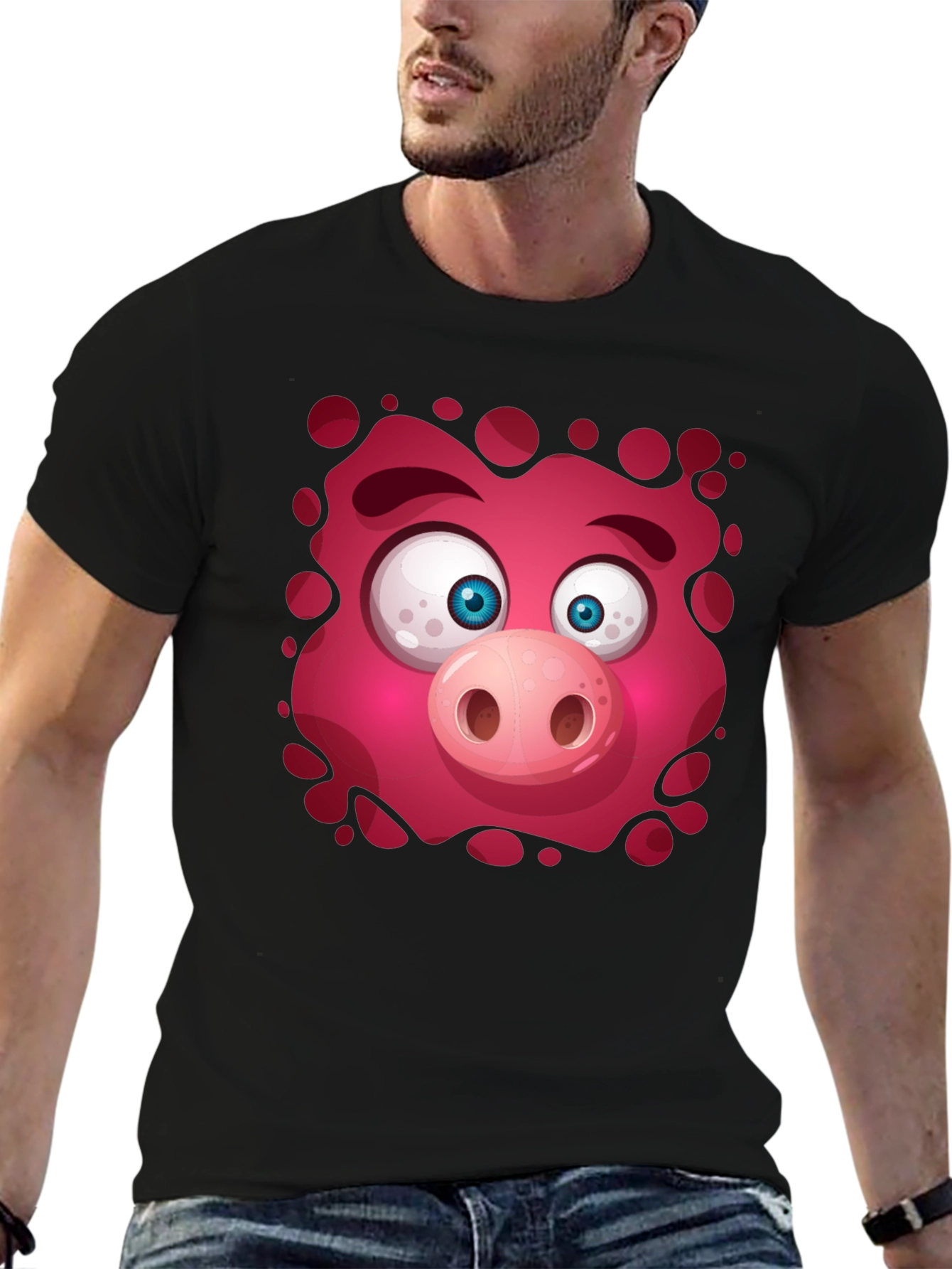 Funny Pig Face Graphic Tee - Mens Black T-Shirt