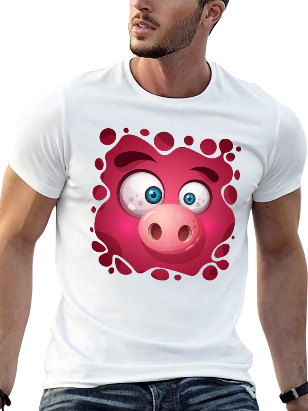 Funny Pig Face Graphic Tee - Mens Black T-Shirt