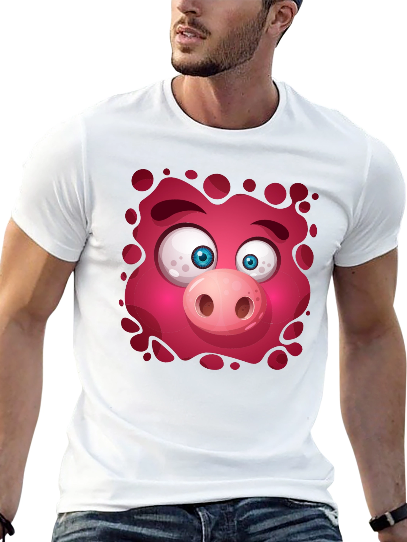 Funny Pig Face Graphic Tee - Mens Black T-Shirt