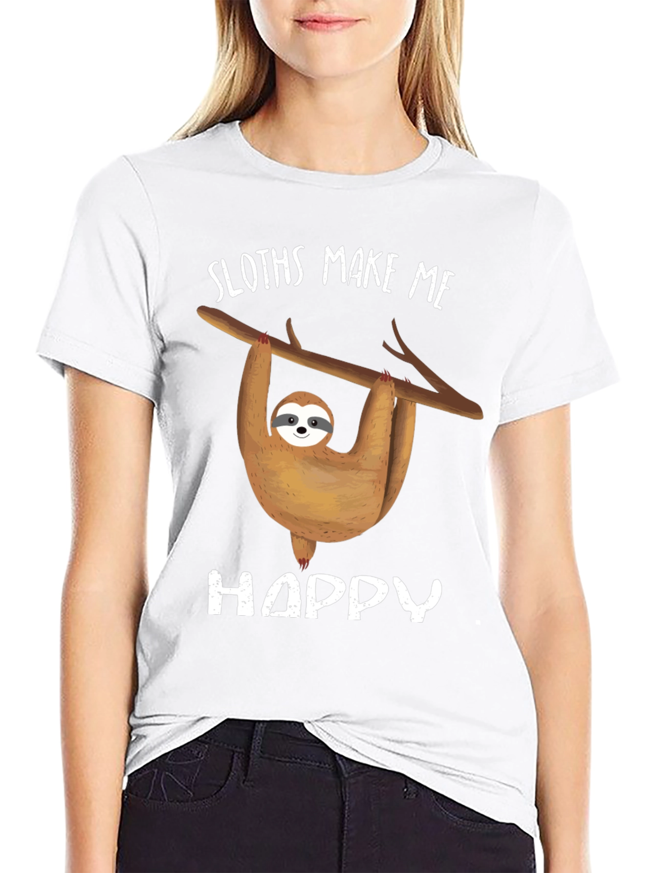 Sloth Graphic Tee - Sloths Make Me Happy Design