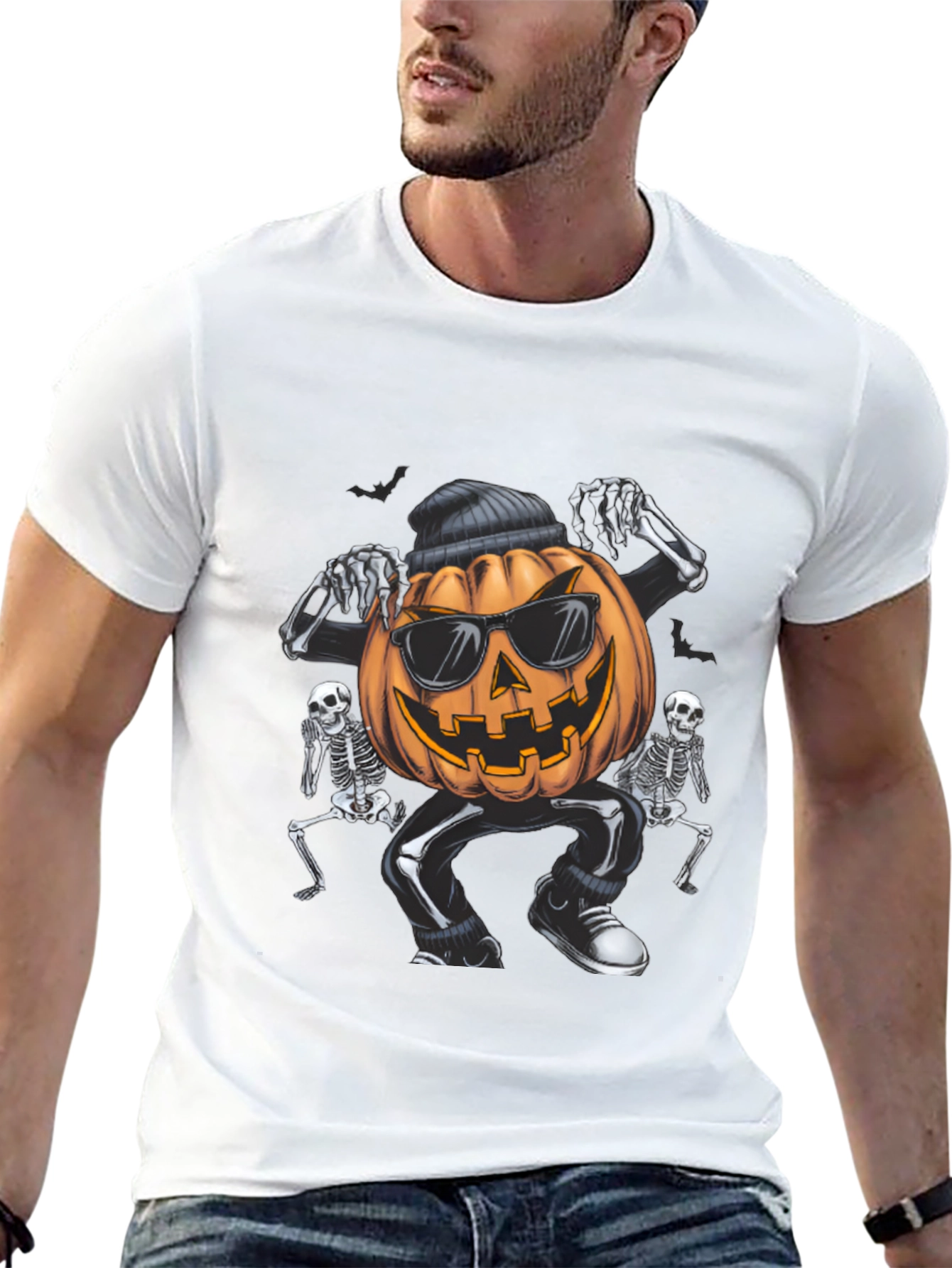 Cool Pumpkin Gangster Halloween Graphic T-Shirt