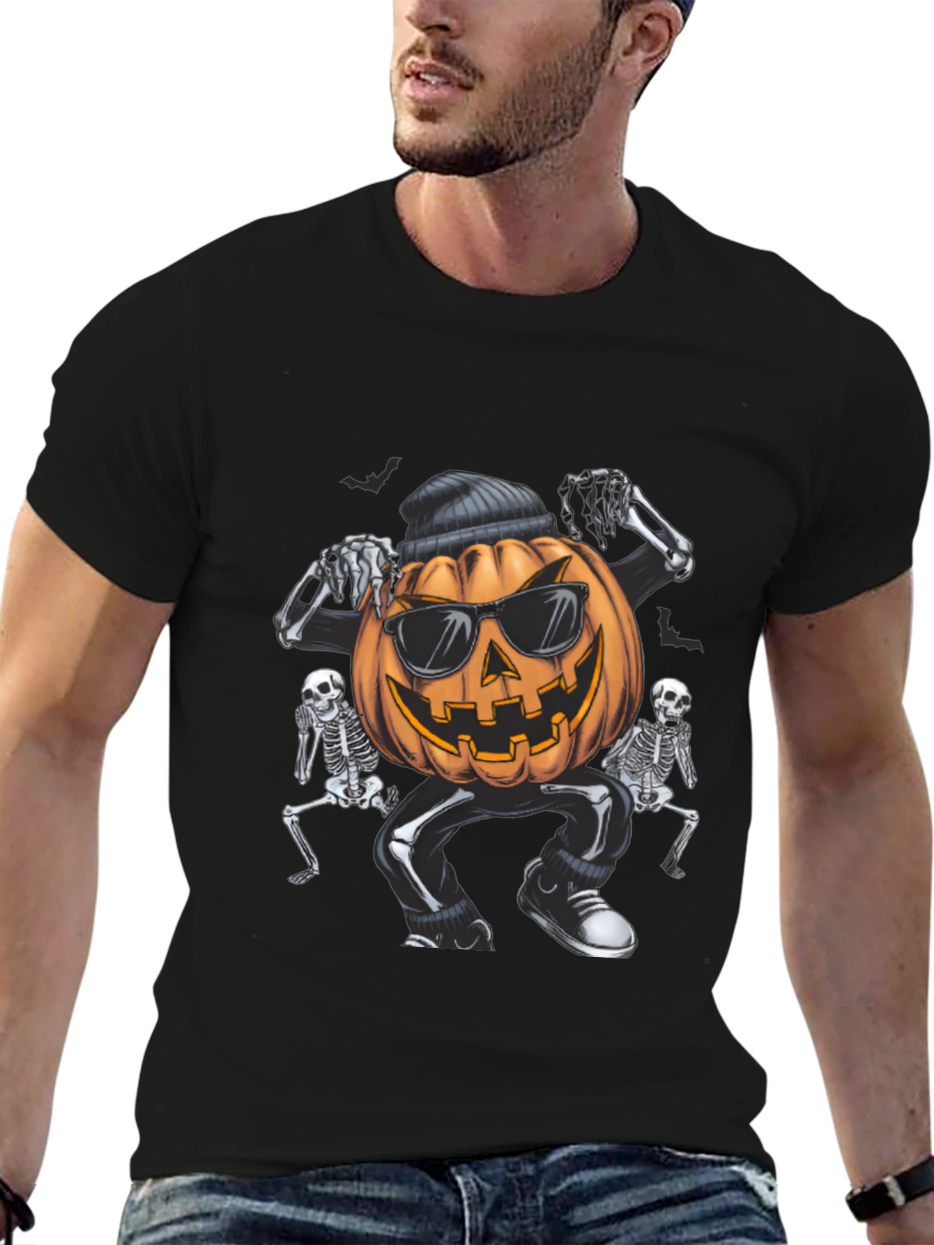 Cool Pumpkin Gangster Halloween Graphic T-Shirt