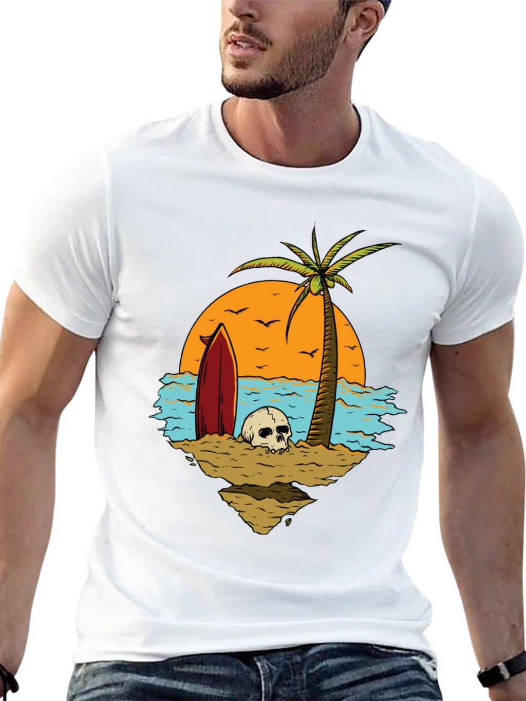 Skull Beach Scene Graphic Tee