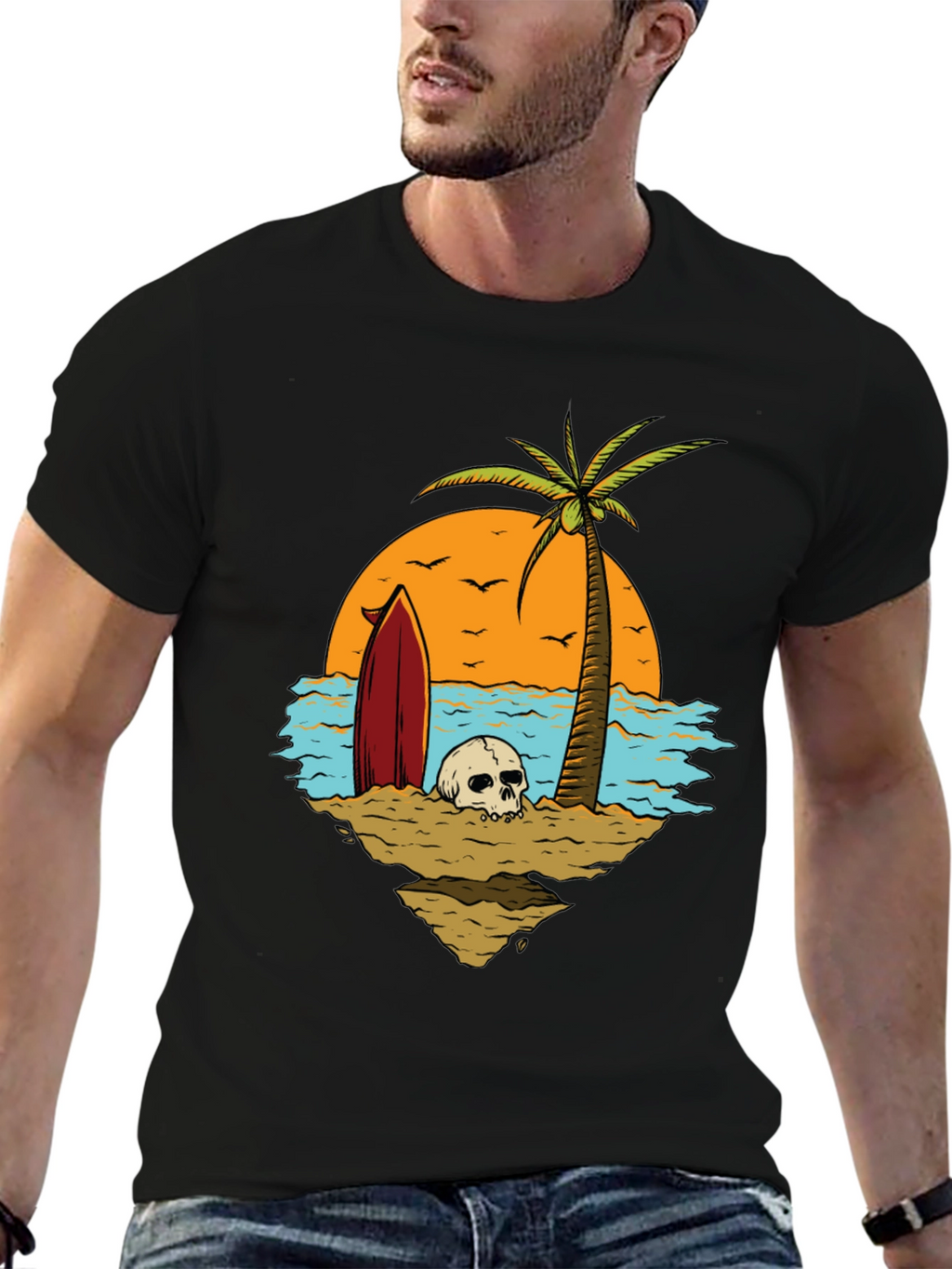 Skull Beach Scene Graphic Tee