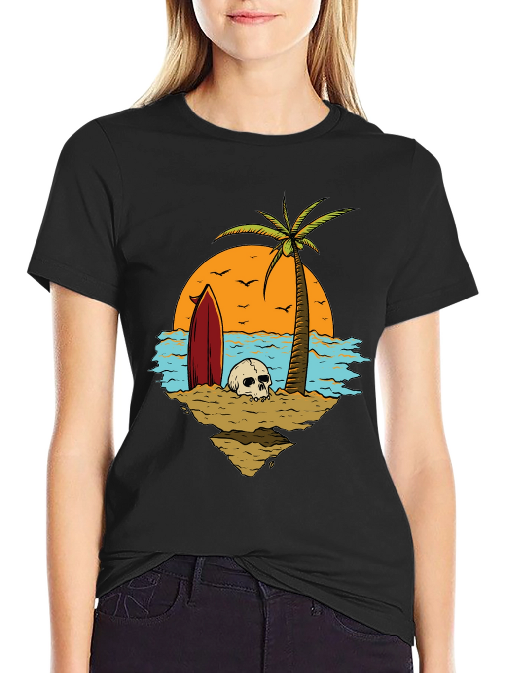 Skull Beach Scene Graphic Tee