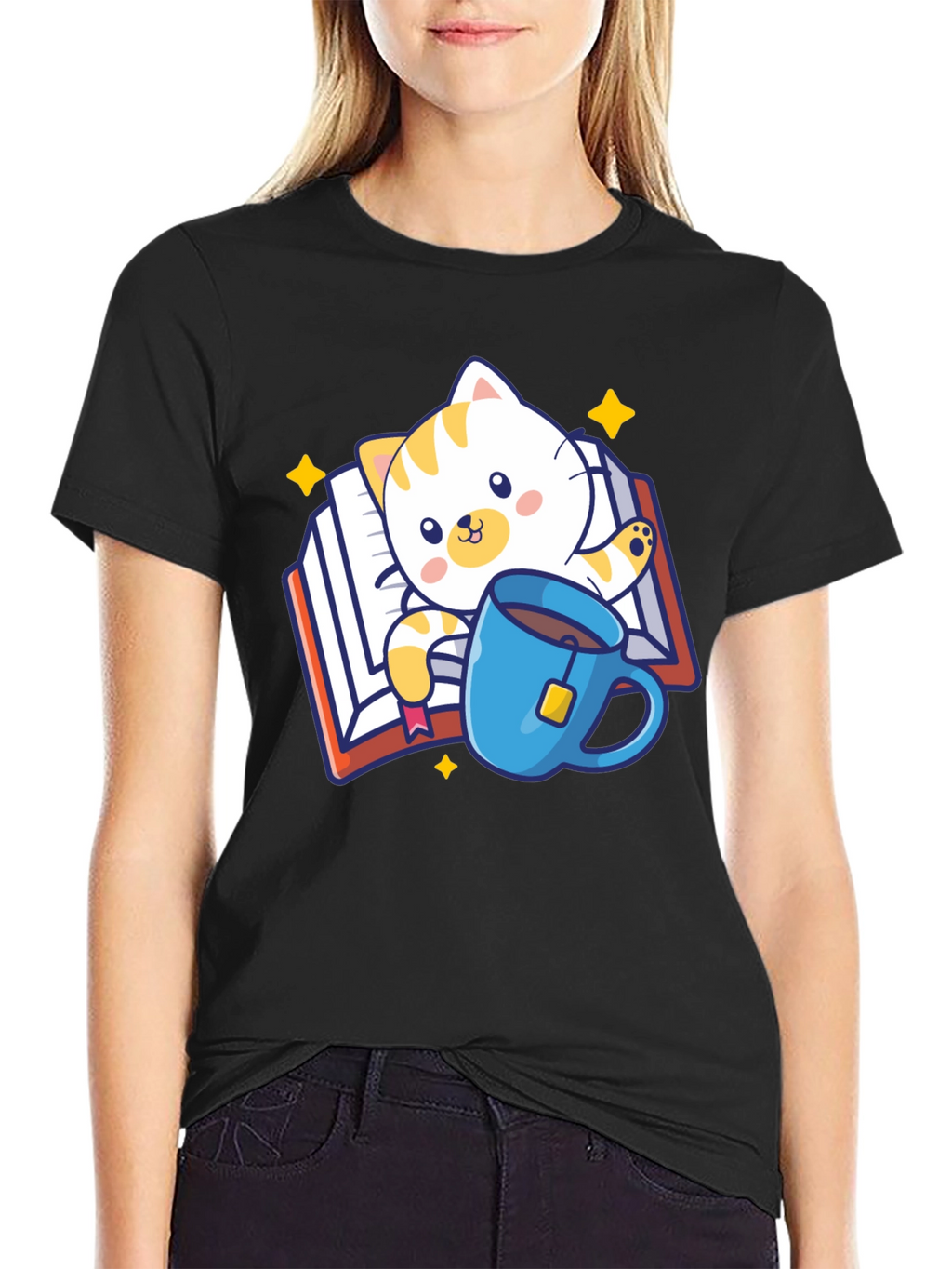 Cute Cat Reading Book T-Shirt