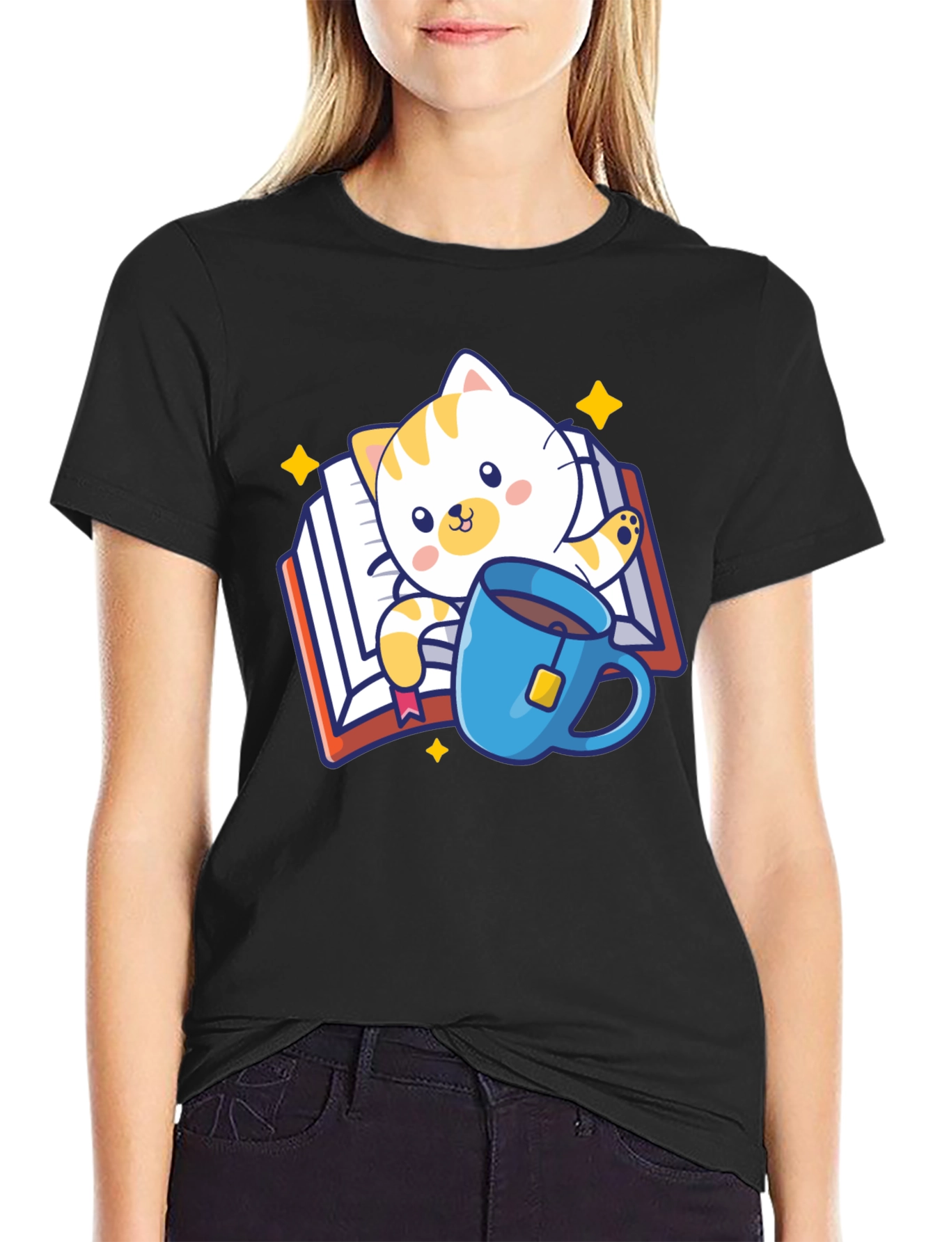 Cute Cat Reading Book T-Shirt