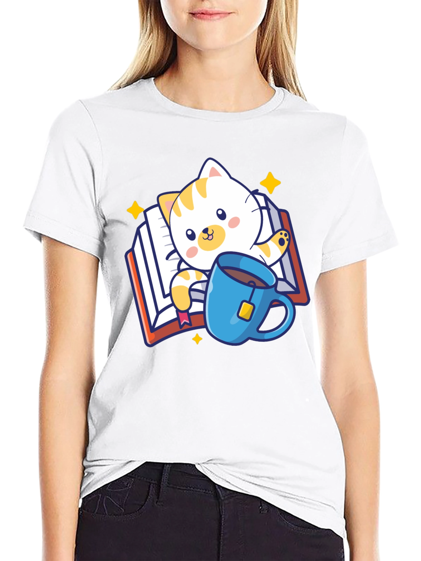 Cute Cat Reading Book T-Shirt